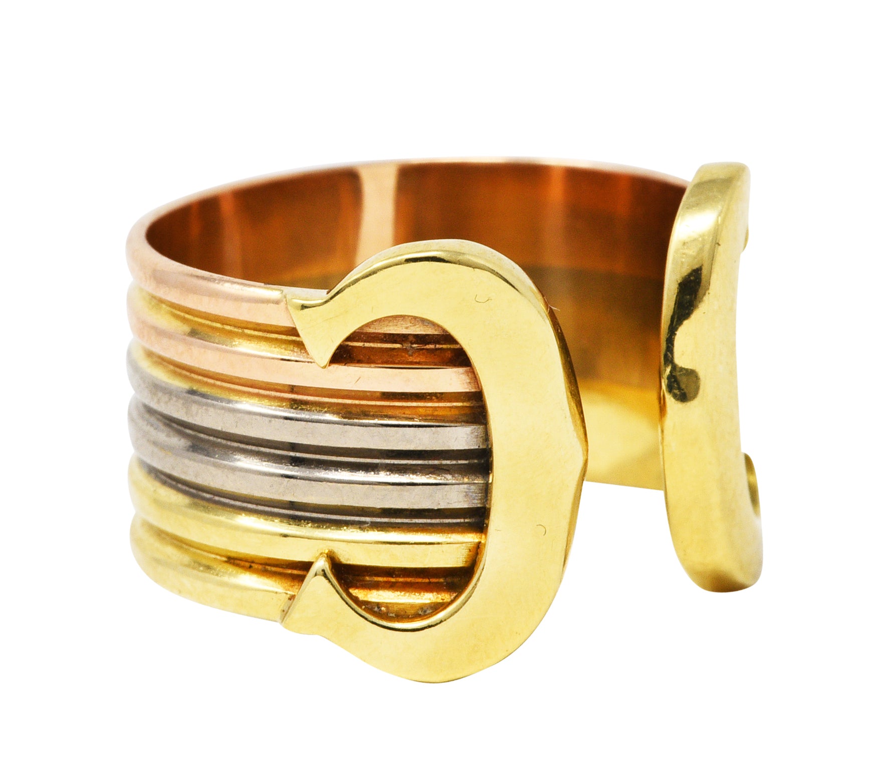 1980's Cartier Vintage Tri-Color 18 Karat Gold Trinity Cuff RingRing - Wilson's Estate Jewelry