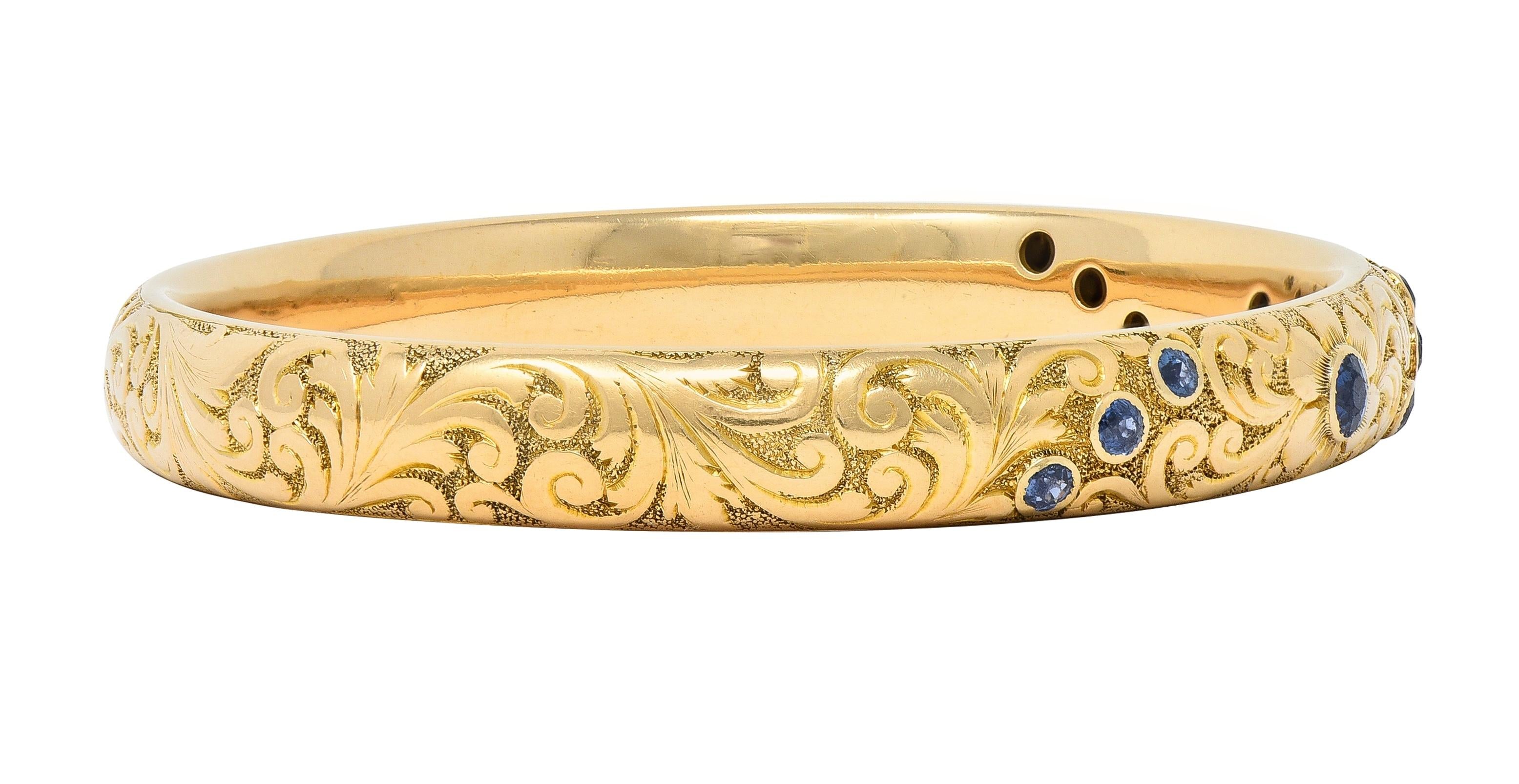 Tiffany & Co. Victorian Antique Sapphire 14 Karat Gold Floral Bangle Bracelet