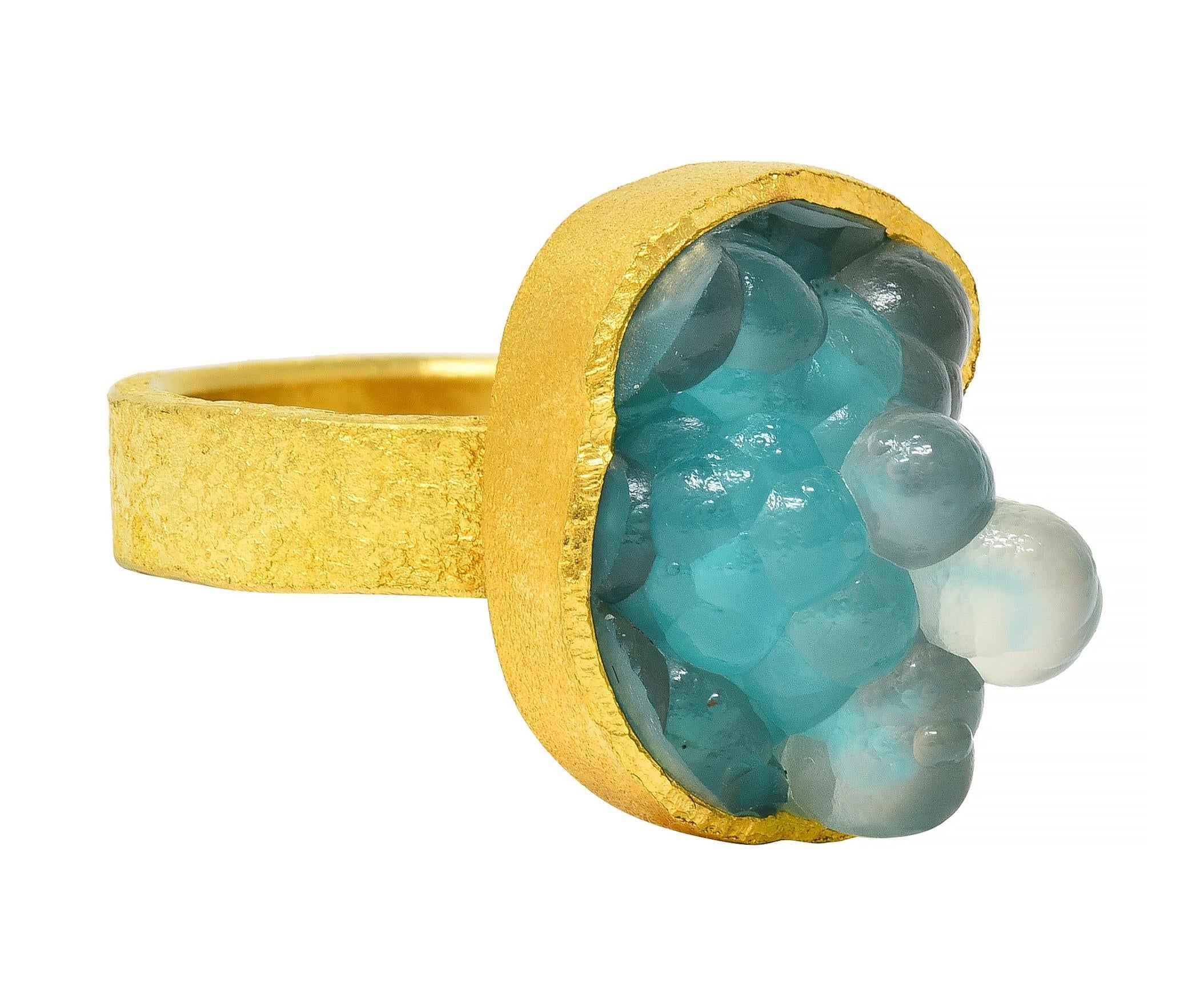 Devta Doolan Contemporary Chrysocolla 22 Karat Gold Organic Statement Ring