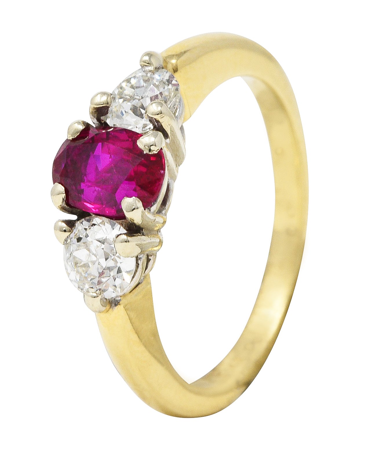 Vintage 1.50 CTW Ruby Diamond 14 Karat Two-Tone Gold Three Stone Ring Wilson's Estate Jewelry