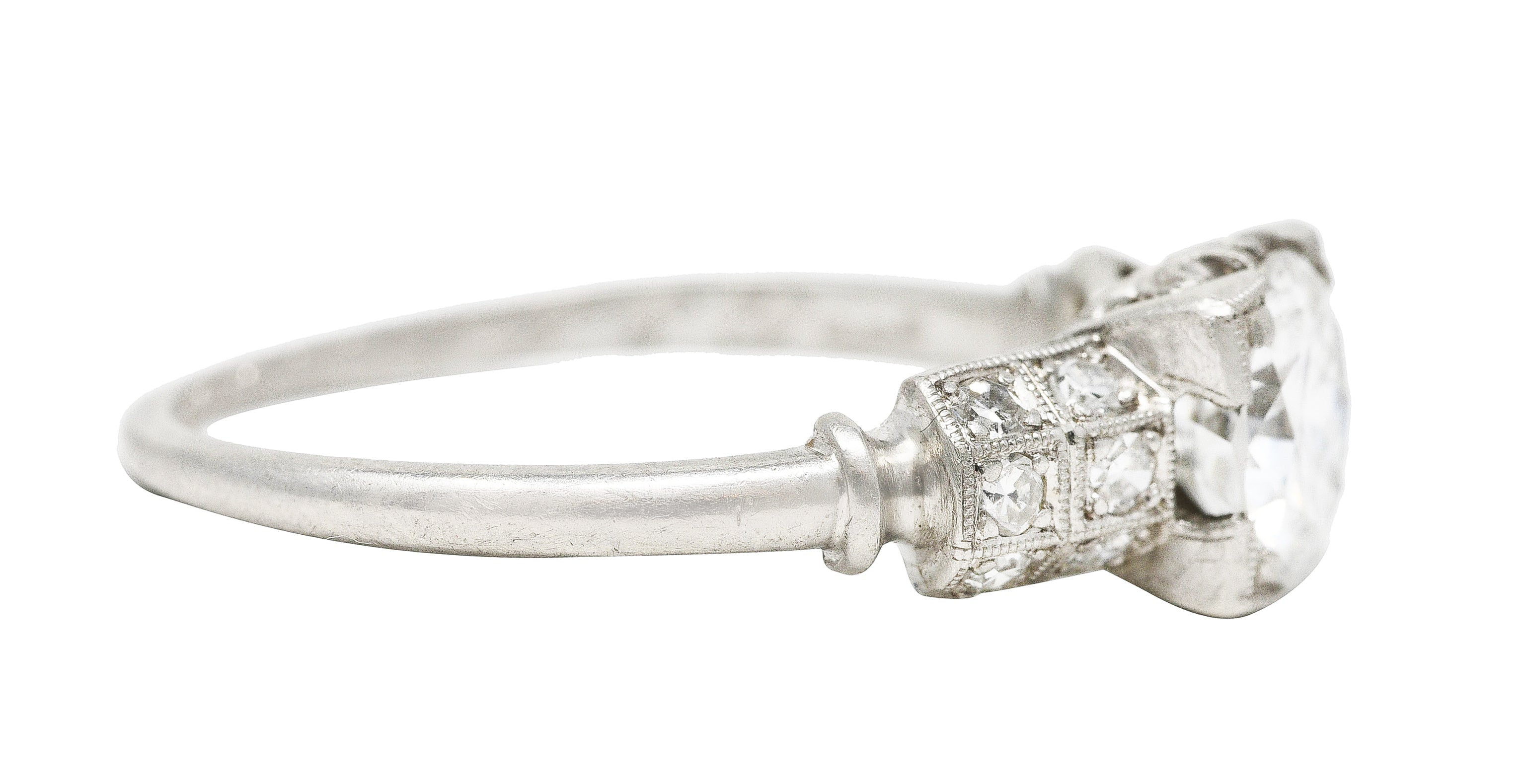 Art Deco 1935 1.11 CTW Old European Cut Diamond Platinum Foliate Engagement Ring Wilson's Estate Jewelry