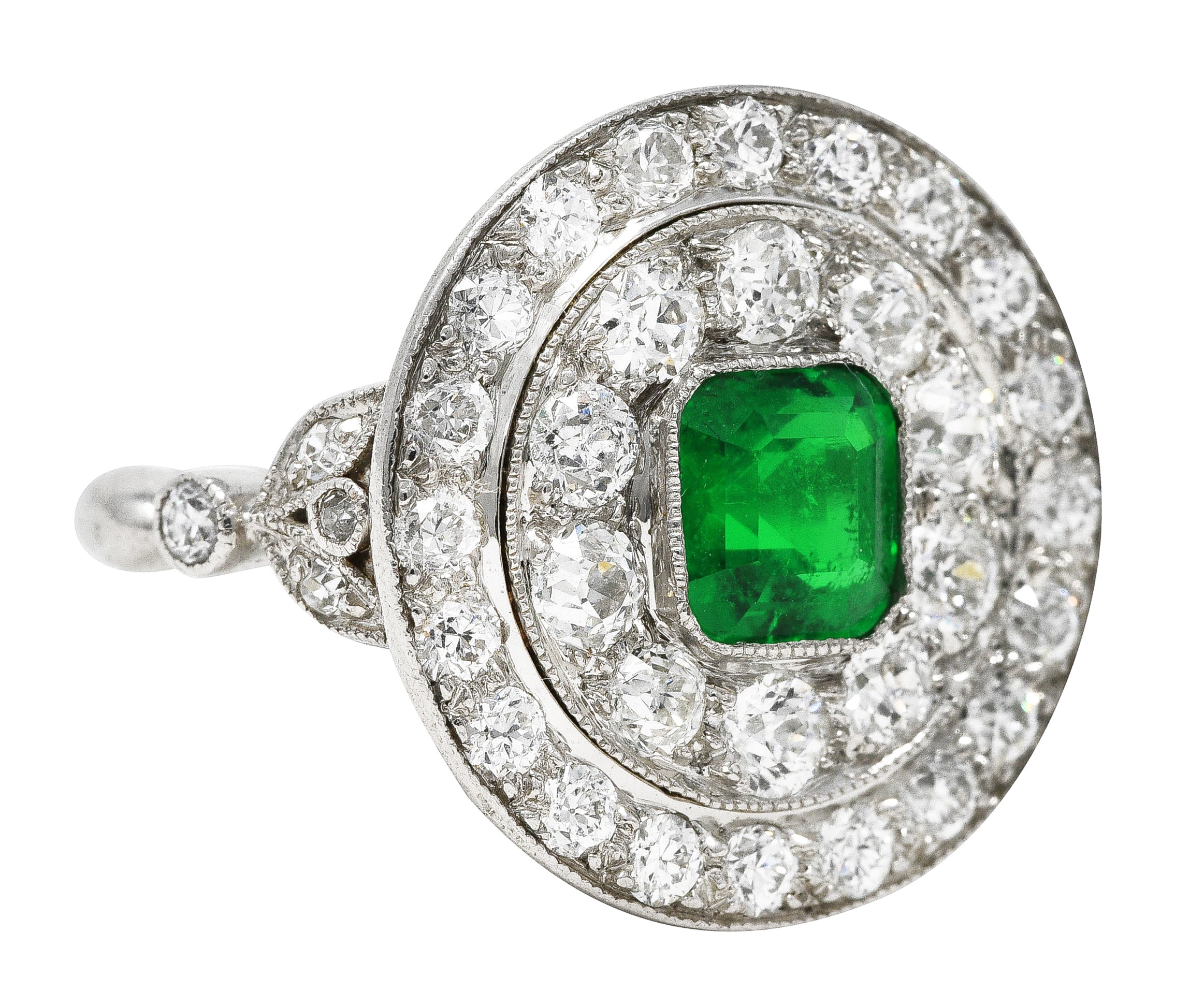 J.E. Caldwell Art Deco 2.32 CTW Emerald Diamond Platinum Dinner Ring Wilson's Estate Jewelry