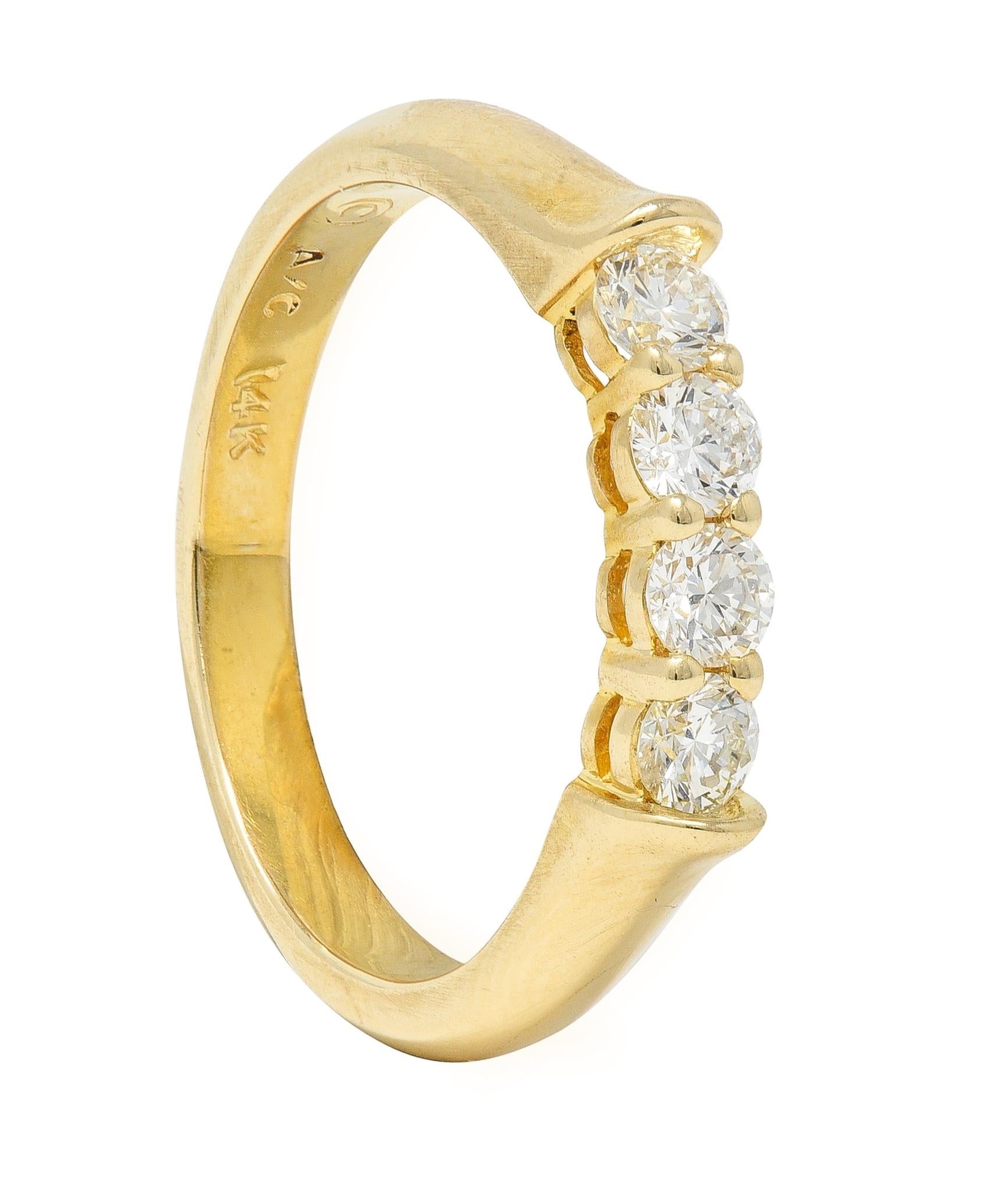 1990's 0.40 CTW Diamond 14 Karat Yellow Gold Vintage Stacking Band Ring