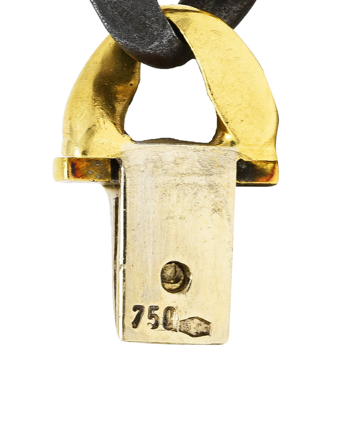 Bulgari 18 Karat Yellow Gold Steel Two-Tone Curb Link Chain Vintage Unisex Bracelet Wilson's Estate Jewelry