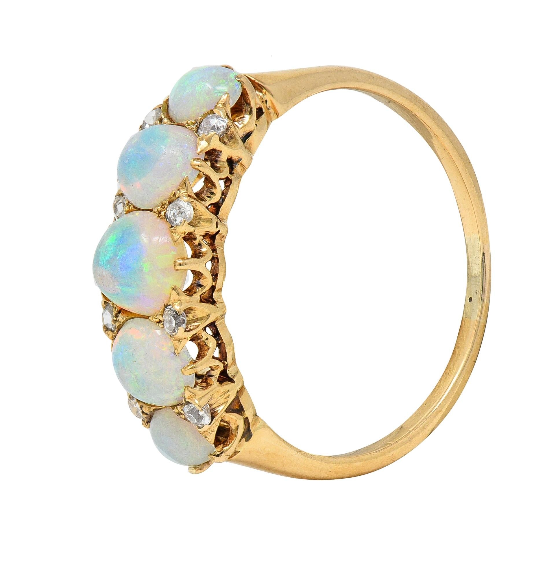 Victorian Opal Diamond 18 Karat Yellow Gold Antique Five Stone Band Ring