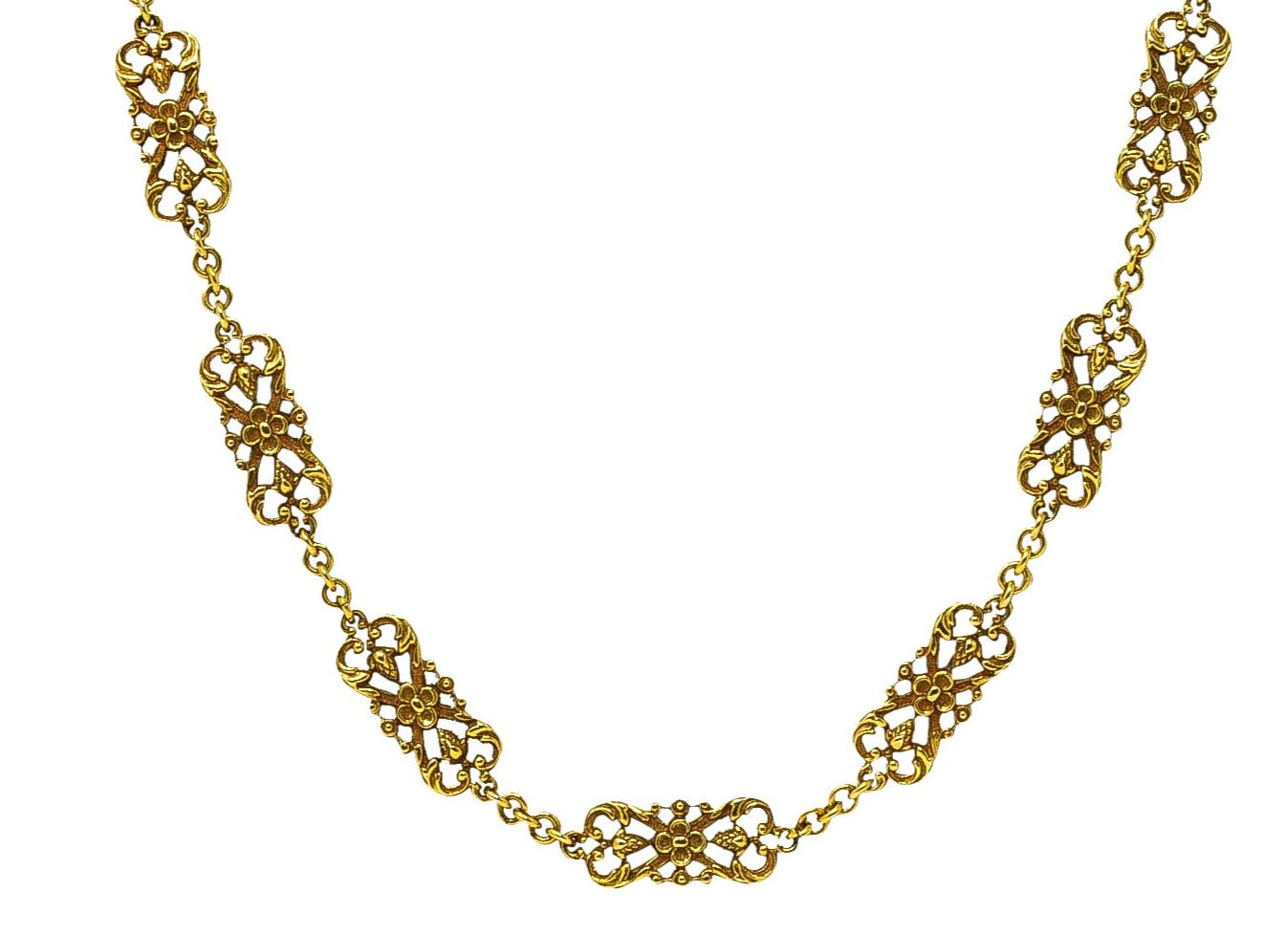 1890's Victorian 14 Karat Gold Floral Pinecone Antique Chain Necklace Wilson's Estate Jewelry