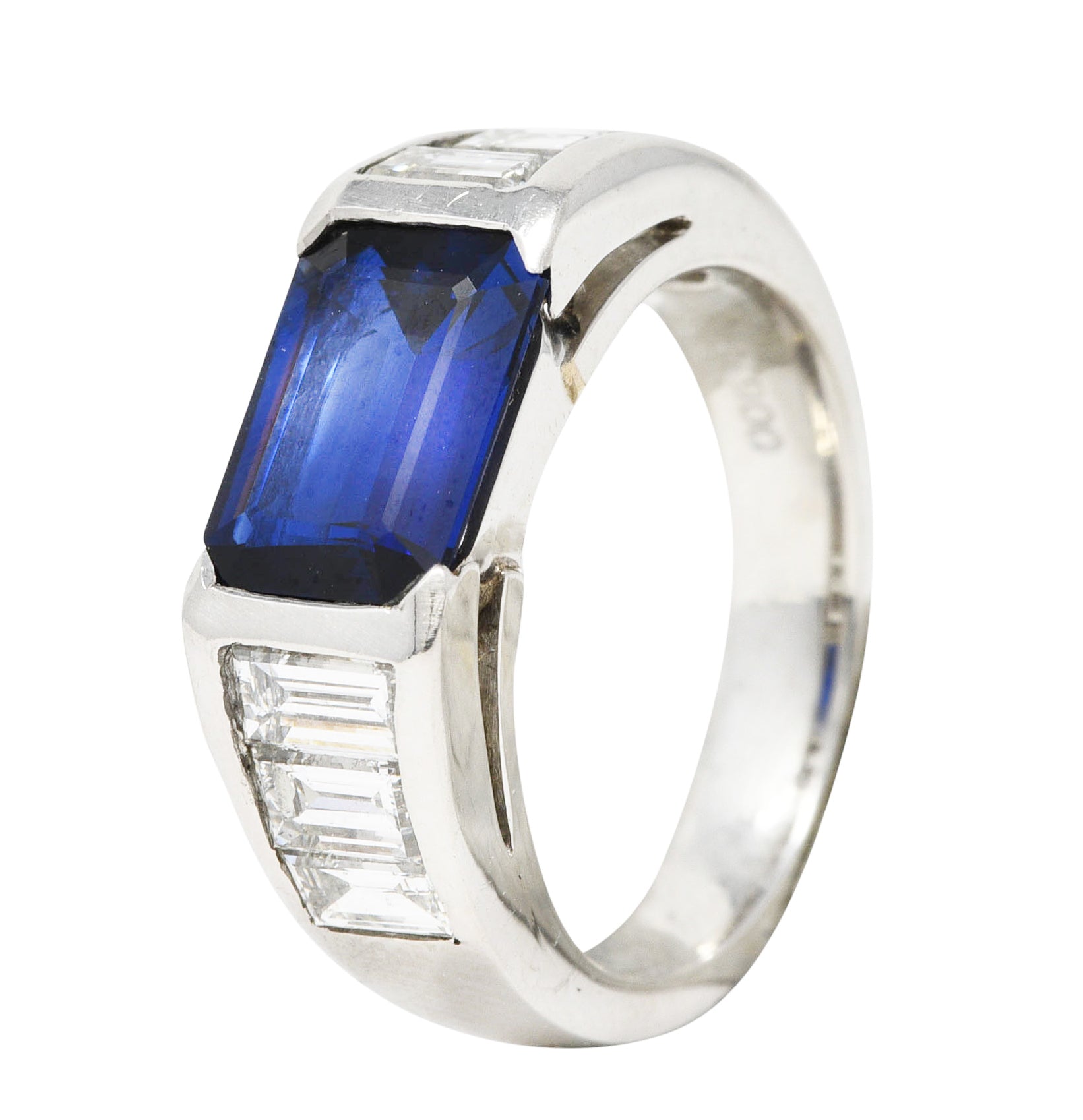 Contemporary 3.32 CTW Sapphire Diamond Platinum Unisex Band Ring Wilson's Estate Jewelry