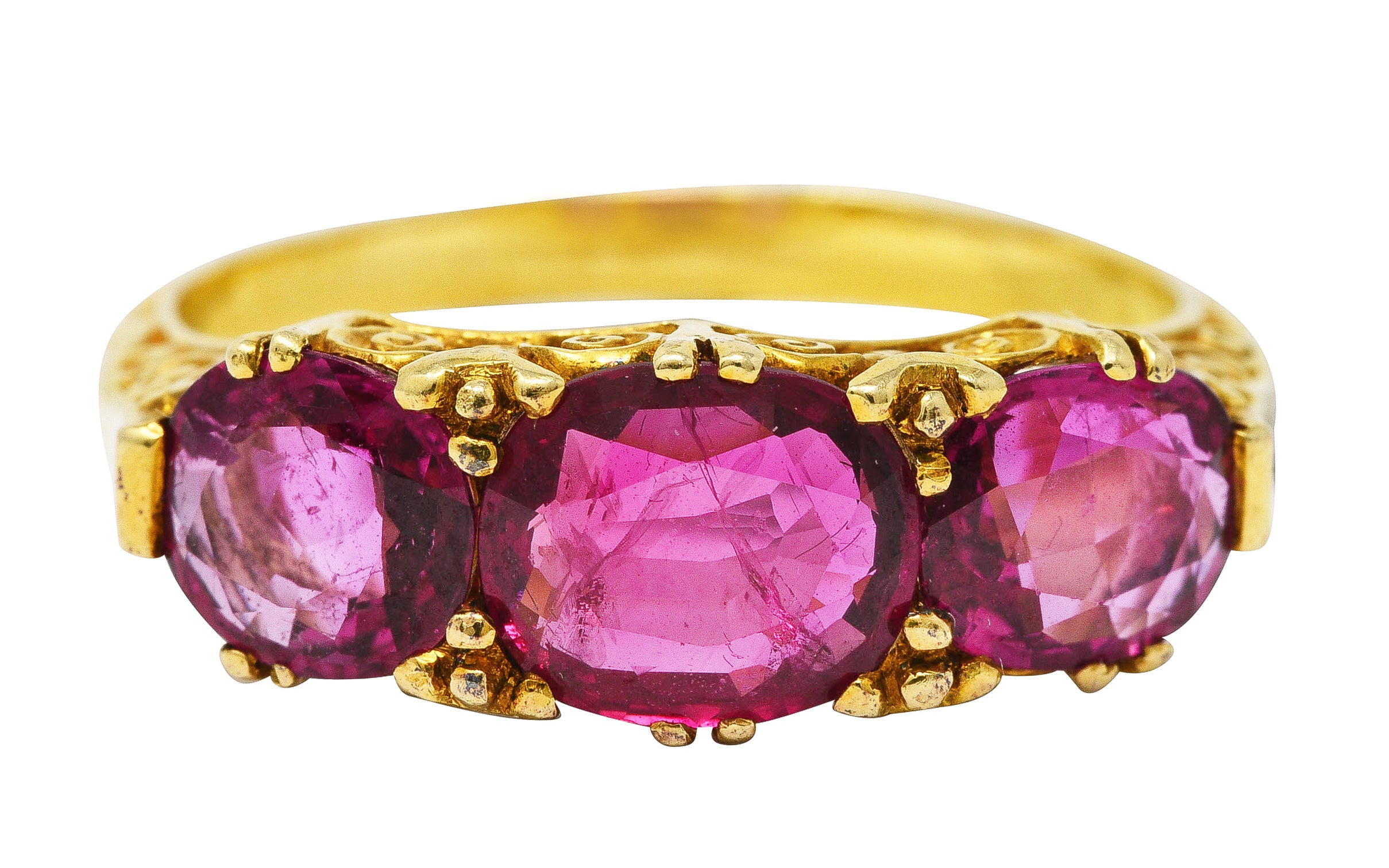 .11111 SH Victorian 2.50 CTW Ruby 18 Karat Yellow Gold Filigree Ring Wilson's Estate Jewelry