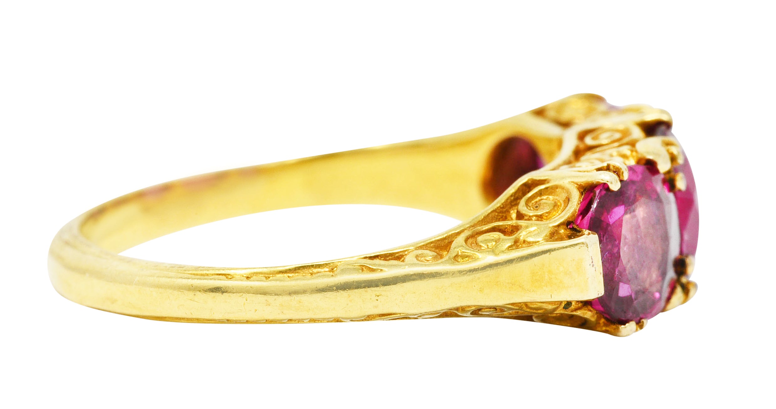 .11111 SH Victorian 2.50 CTW Ruby 18 Karat Yellow Gold Filigree Ring Wilson's Estate Jewelry