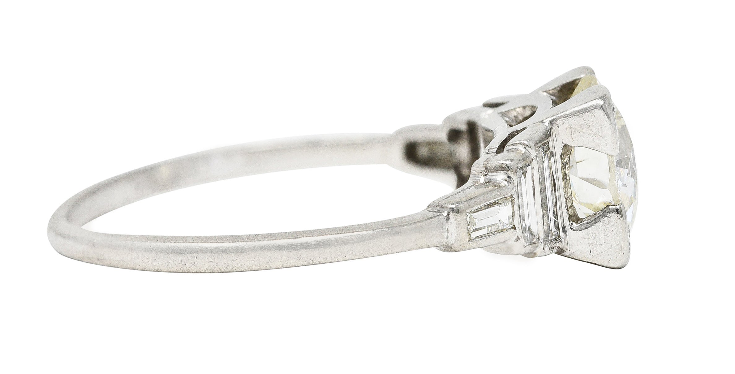 Art Deco 1.74 CTW Old Mine Diamond Platinum Stepped Engagement Ring Wilson's Estate Jewelry