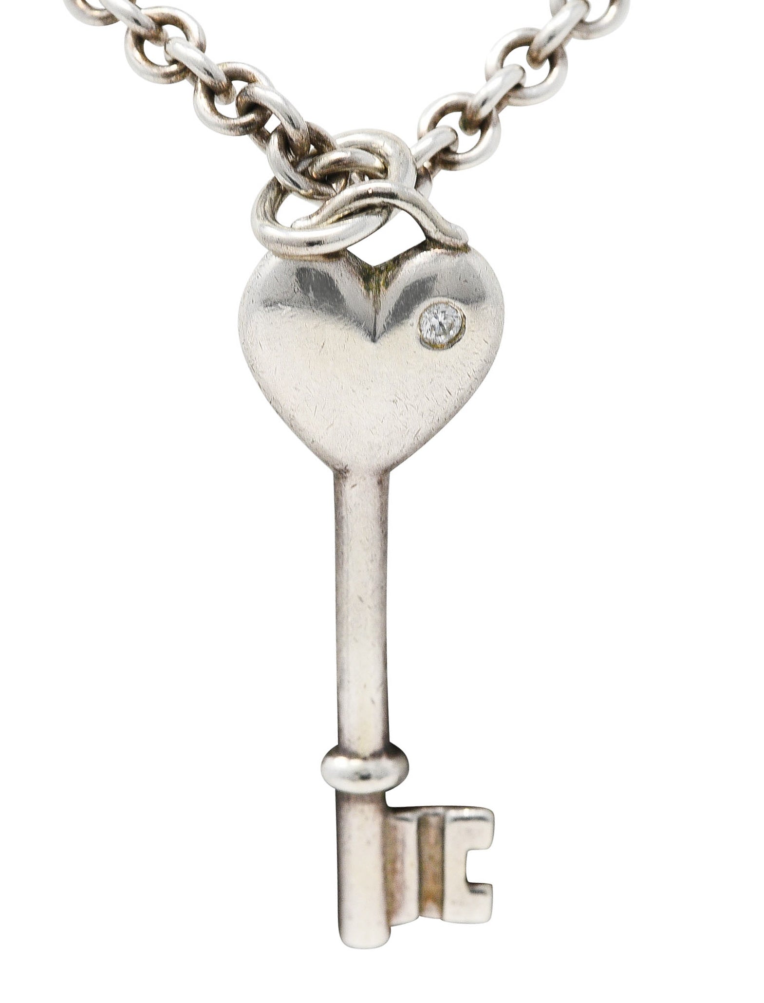 Tiffany Contemporary Diamond Sterling Silver Heart Key NecklaceNecklace - Wilson's Estate Jewelry