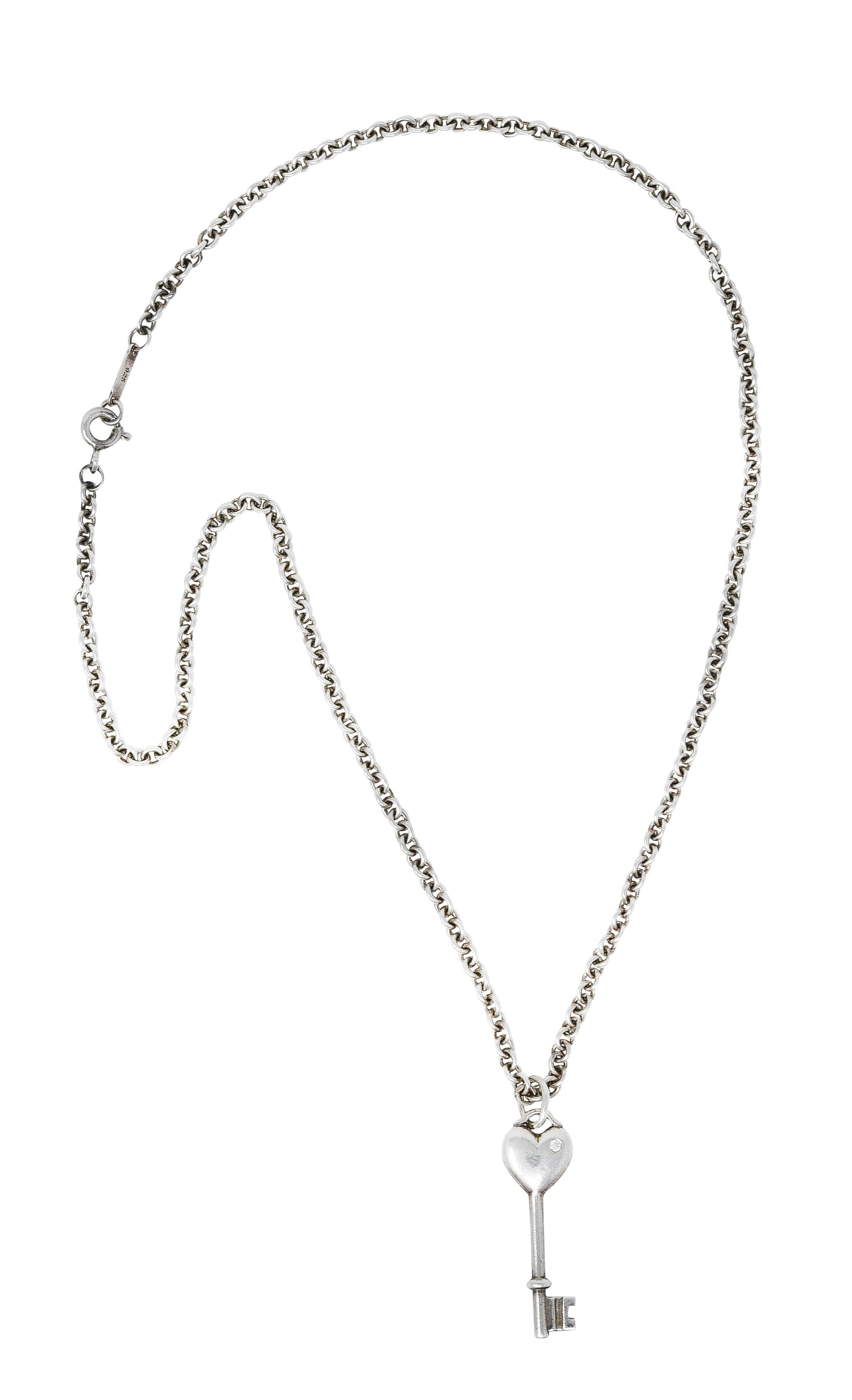 Tiffany Contemporary Diamond Sterling Silver Heart Key NecklaceNecklace - Wilson's Estate Jewelry