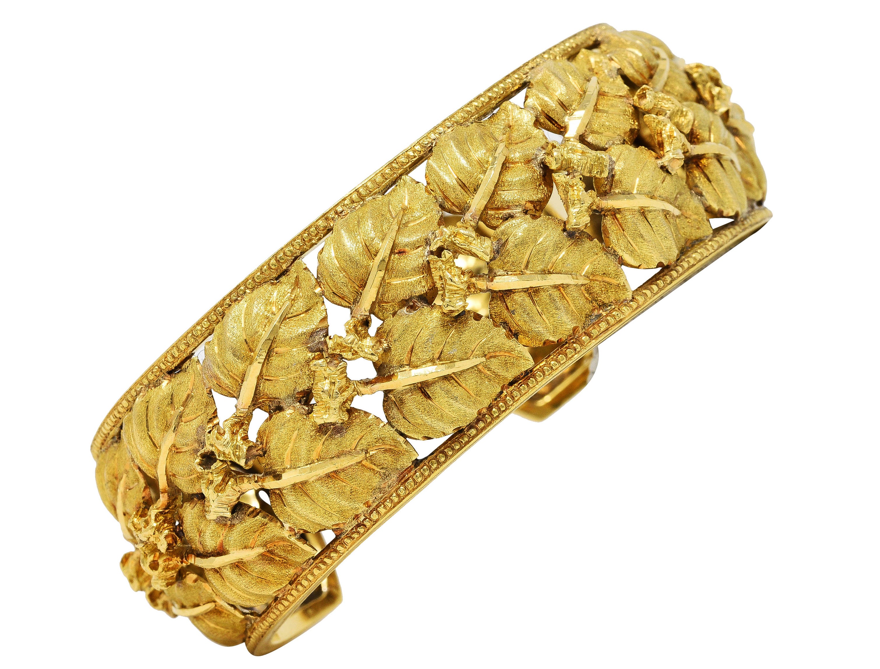 Vintage Buccellati 18 Karat Yellow Gold Hinged Foliate Leaf Cuff Braceletbracelet - Wilson's Estate Jewelry