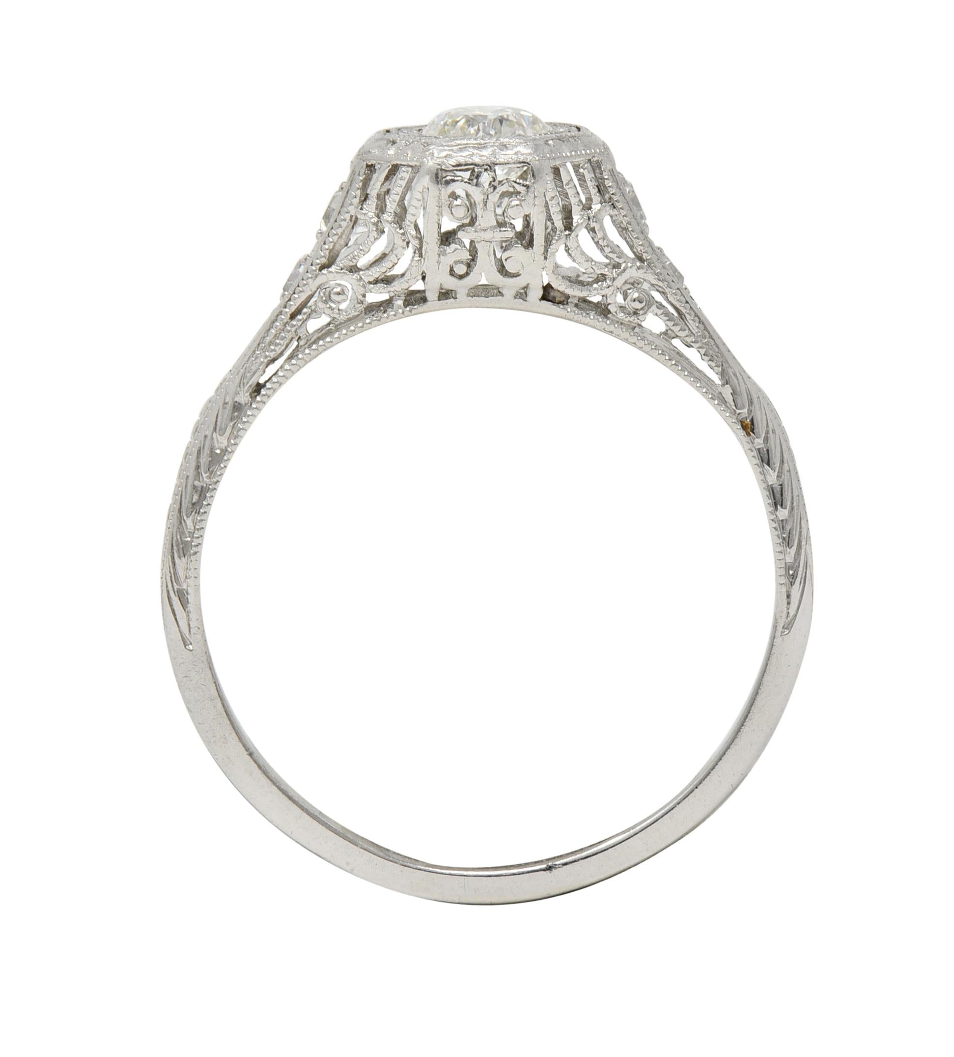 Art Deco 0.30 CTW Diamond Platinum Fleur-De-Lis Vintage Engagement Ring