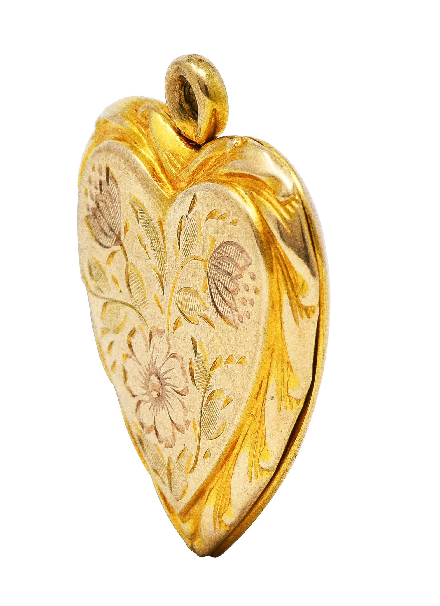 Carl Art Inc 1950's 10 Karat Gold Floral Heart Locket Pendantcharm - Wilson's Estate Jewelry