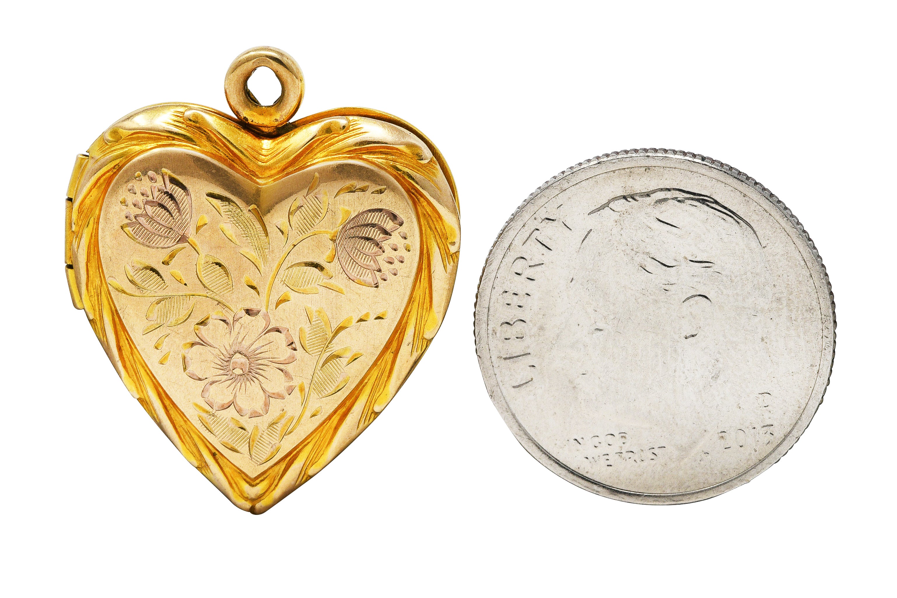 Carl Art Inc 1950's 10 Karat Gold Floral Heart Locket Pendantcharm - Wilson's Estate Jewelry