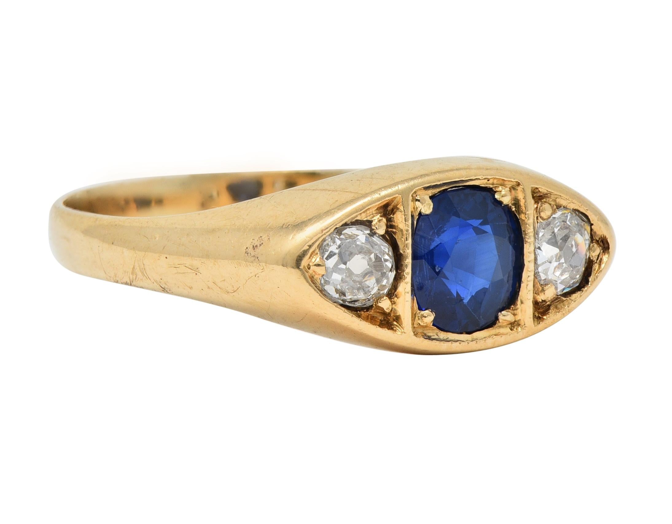 Vintage 1960s 1.09 CTW Sapphire Diamond 14 Karat Gold Marquise Three Stone Ring