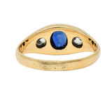 Vintage 1960s 1.09 CTW Sapphire Diamond 14 Karat Gold Marquise Three Stone Ring