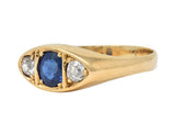 Vintage 1960s 1.09 CTW Sapphire Diamond 14 Karat Gold Marquise Three Stone Ring