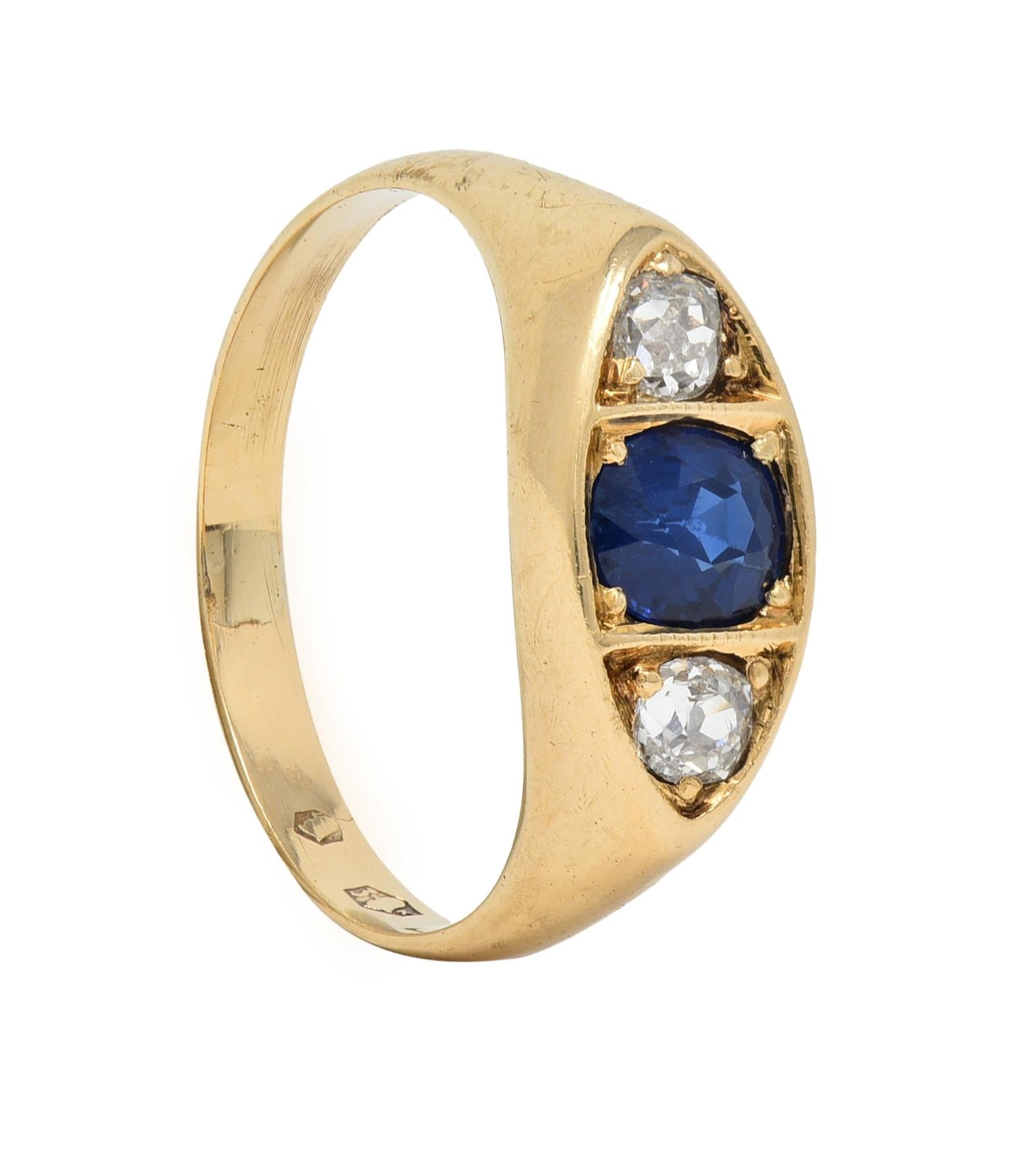 Vintage 1960s 1.09 CTW Sapphire Diamond 14 Karat Gold Marquise Three Stone Ring