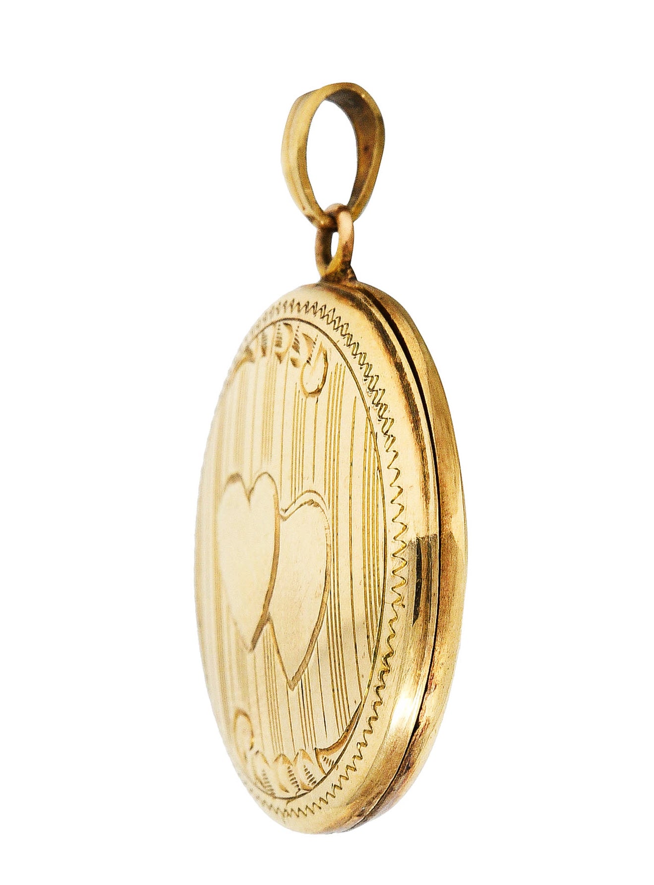 Art Deco 10 Karat Yellow Gold Circular Heart Locket PendantNecklace - Wilson's Estate Jewelry