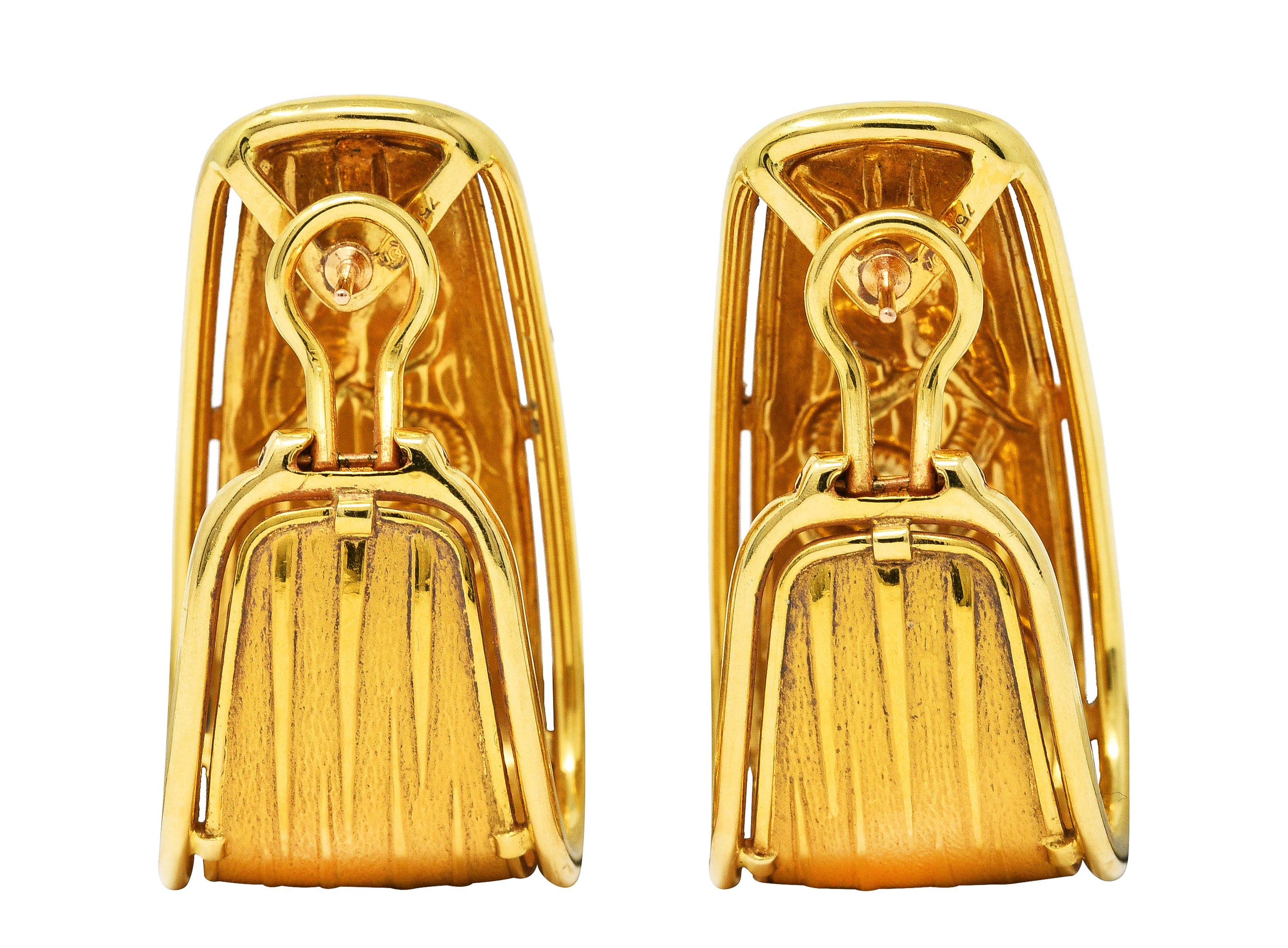 Carrera y Carrera 1980's 18 Karat Yellow Gold Elephant J-Hoop Vintage Earrings Wilson's Estate Jewelry