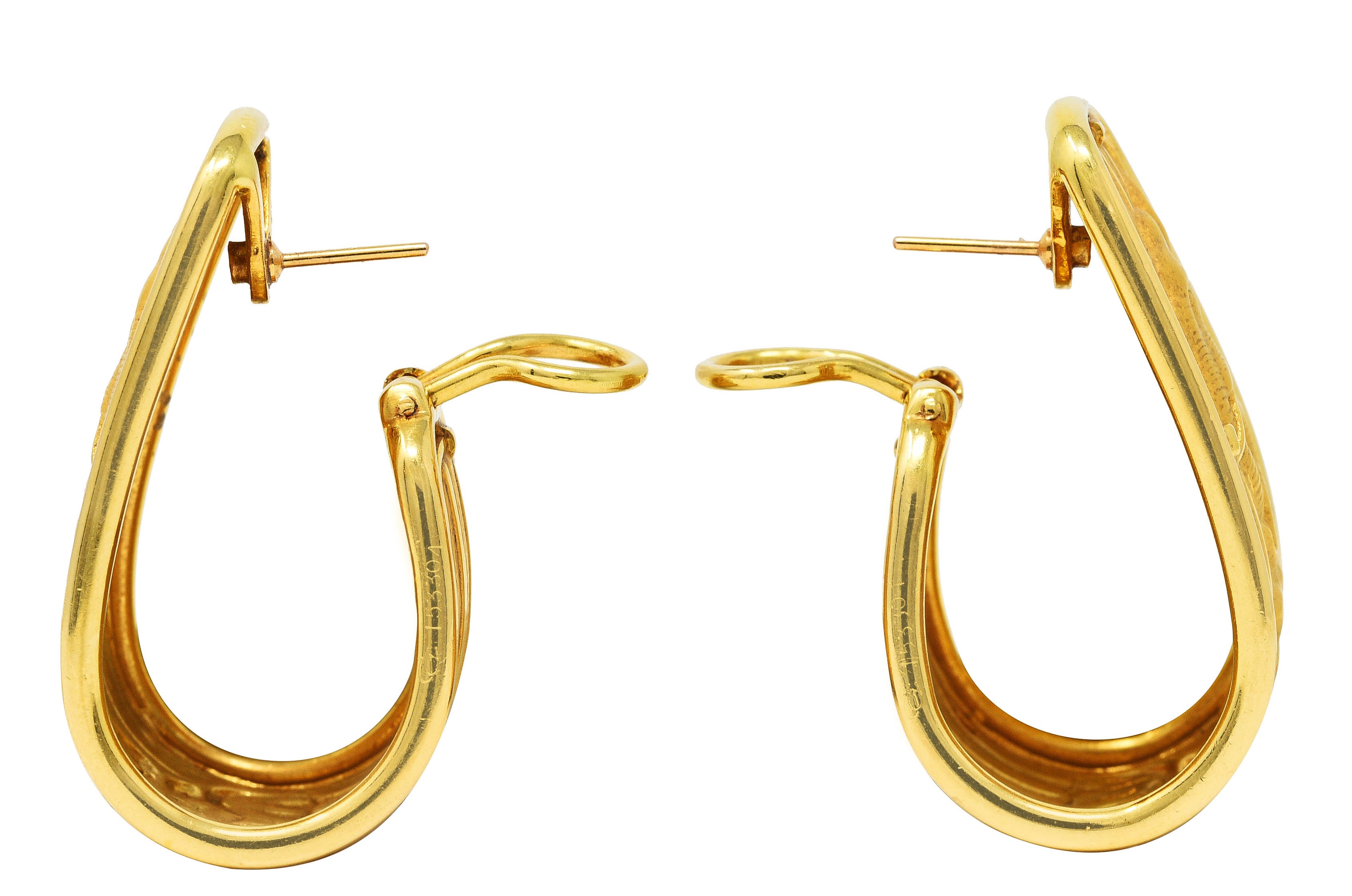 Carrera y Carrera 1980's 18 Karat Yellow Gold Elephant J-Hoop Vintage Earrings Wilson's Estate Jewelry