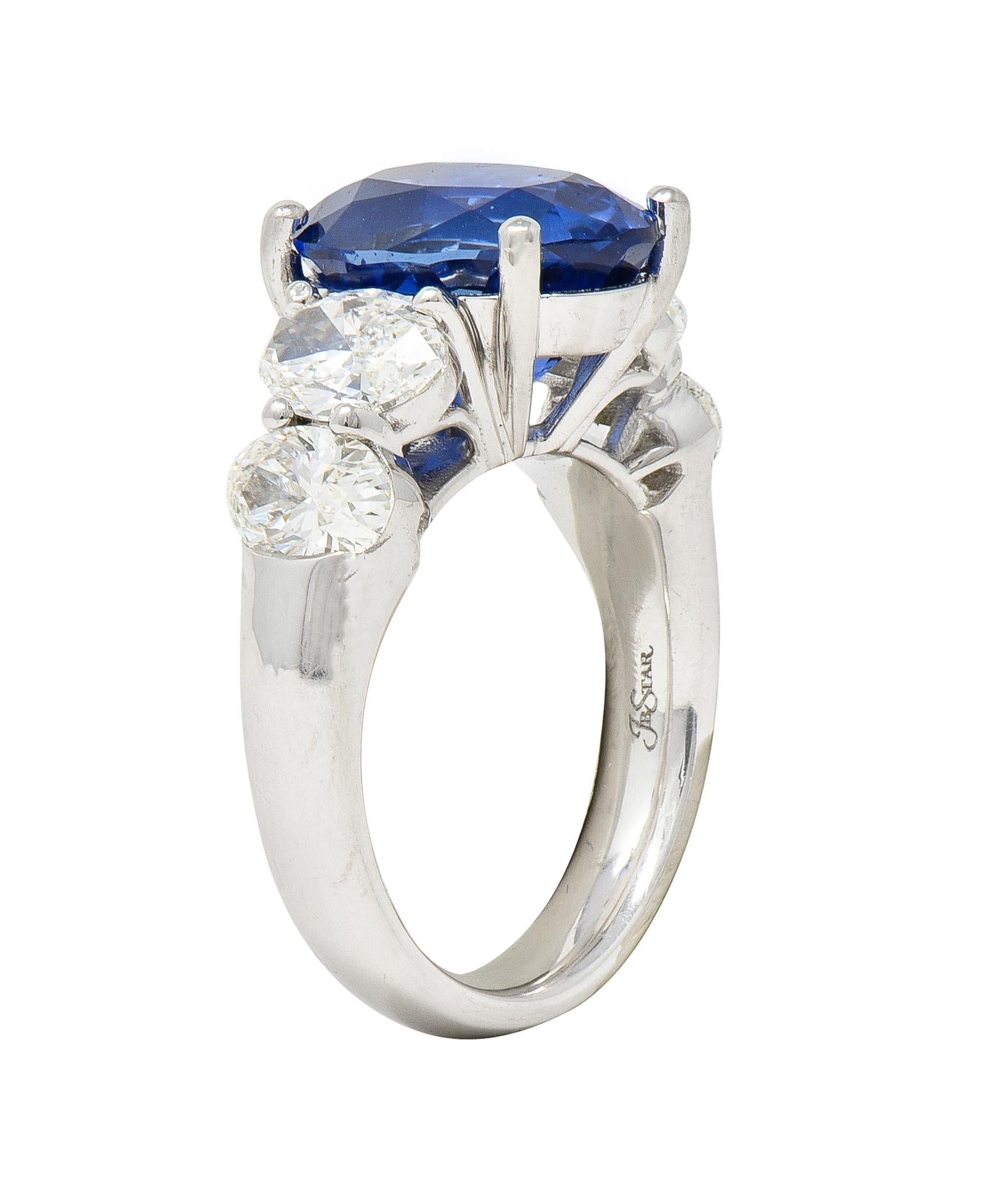 JB Star 7.15 CTW Ceylon Sapphire Diamond Platinum Five Stone Ring GIA