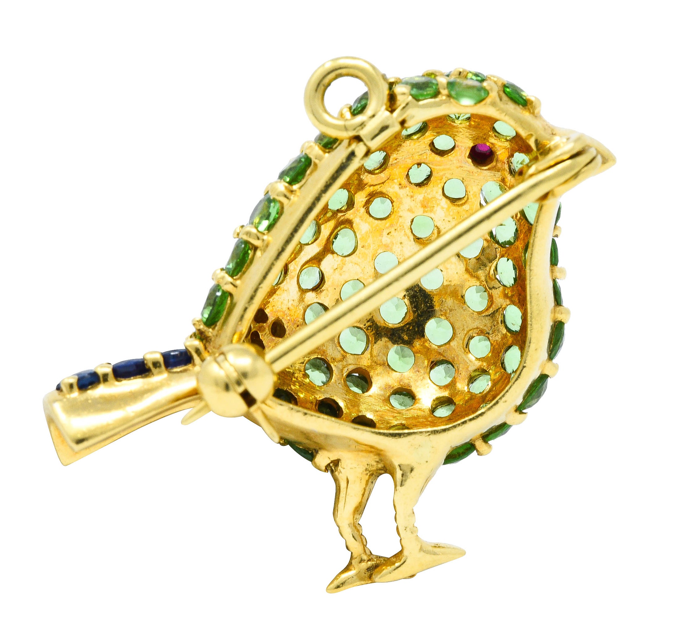 Vintage 6.45 CTW Sapphire Diamond 18 Karat Gold Bird Pendant BroochBrooch - Wilson's Estate Jewelry