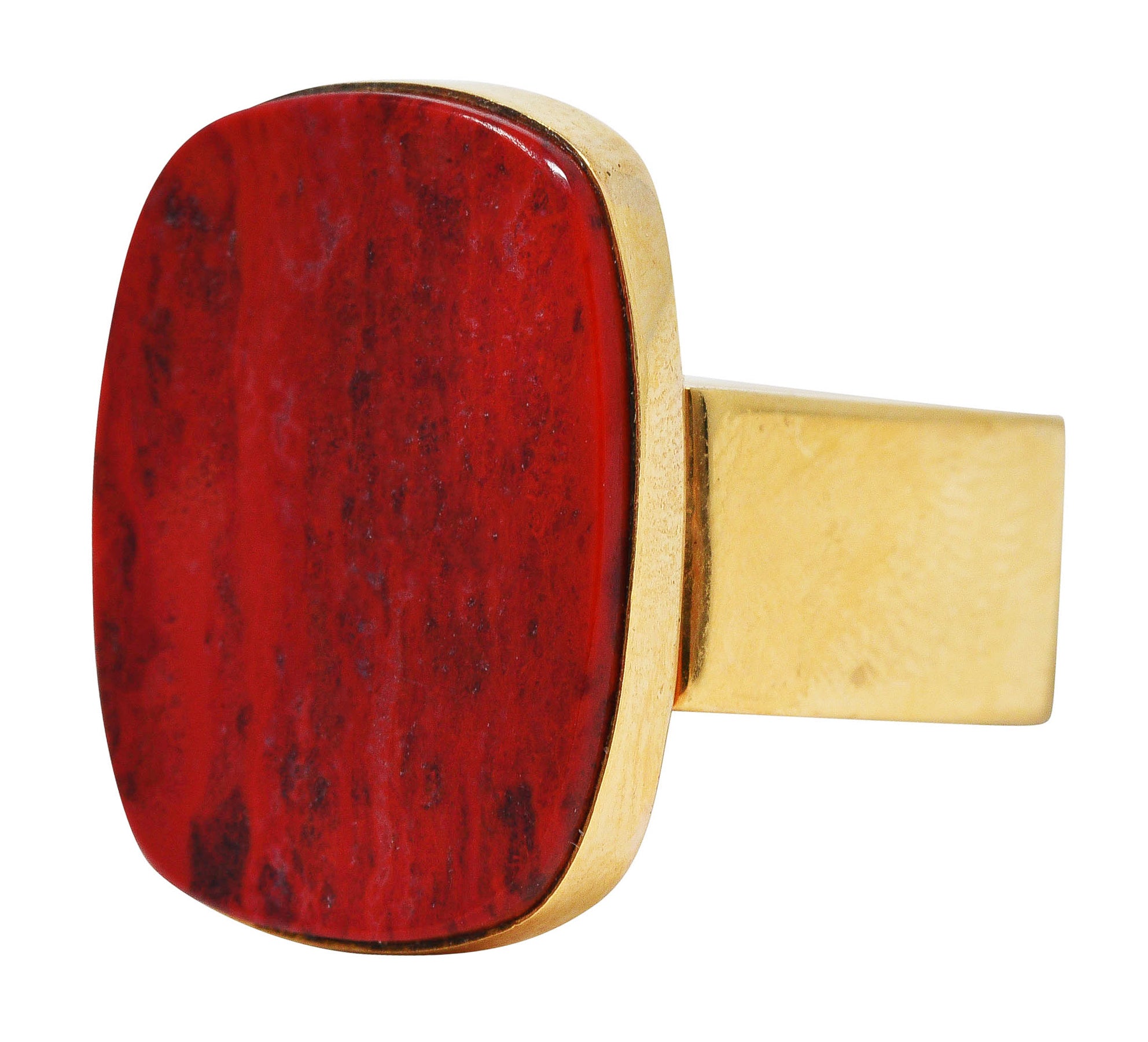 1960's Modernist Red Jasper 14 Karat Yellow Gold Vintage Signet Ring Wilson's Estate Jewelry