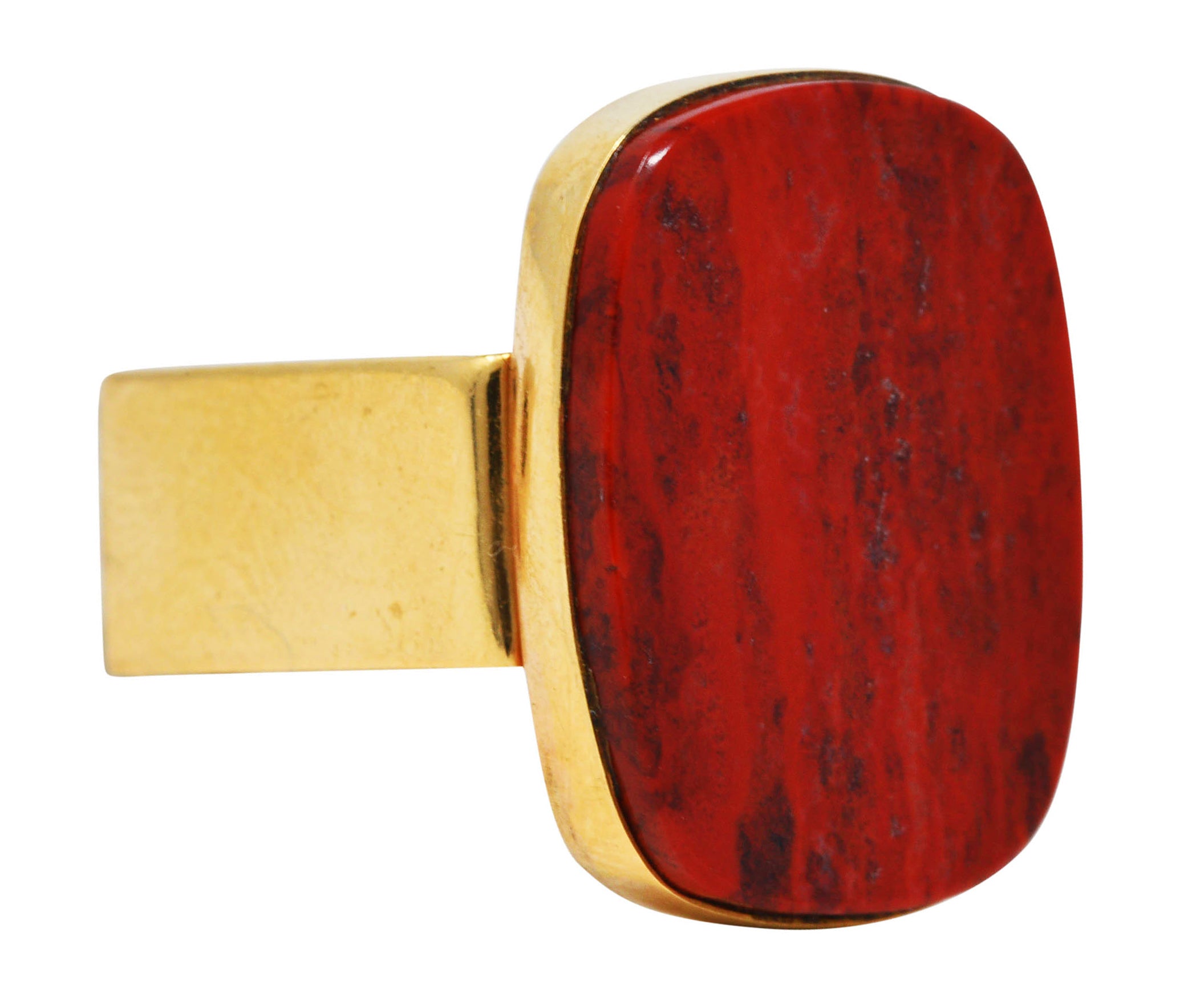 1960's Modernist Red Jasper 14 Karat Yellow Gold Vintage Signet Ring Wilson's Estate Jewelry