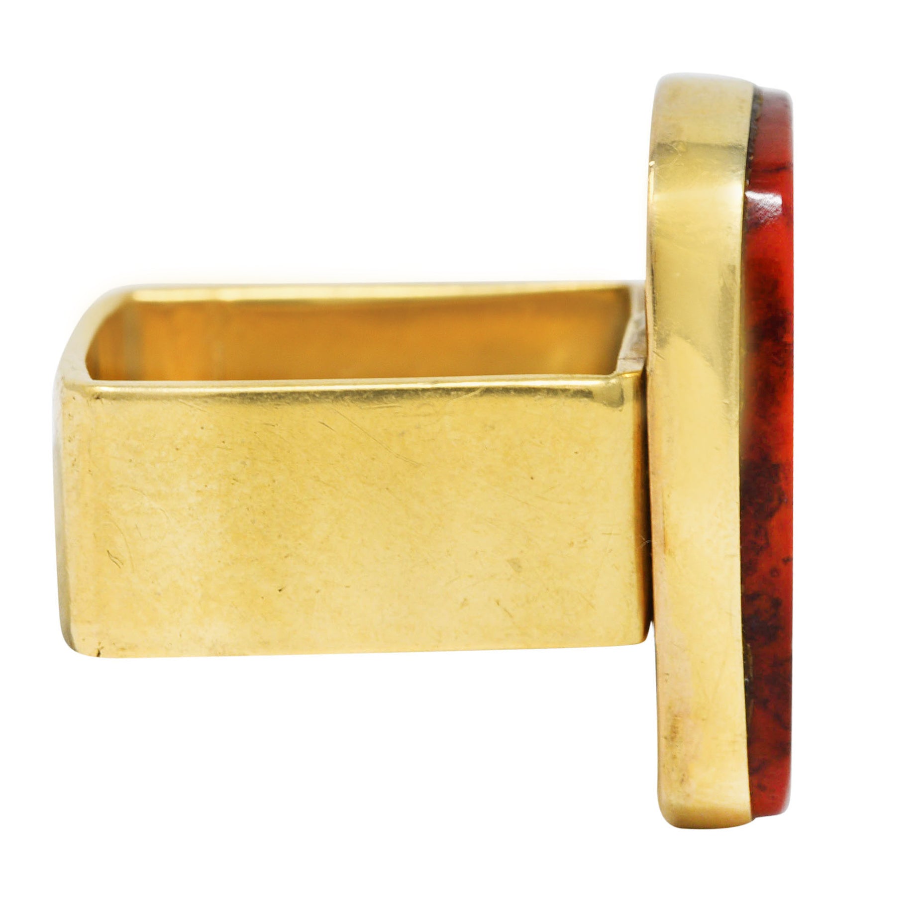 1960's Modernist Red Jasper 14 Karat Yellow Gold Vintage Signet Ring Wilson's Estate Jewelry