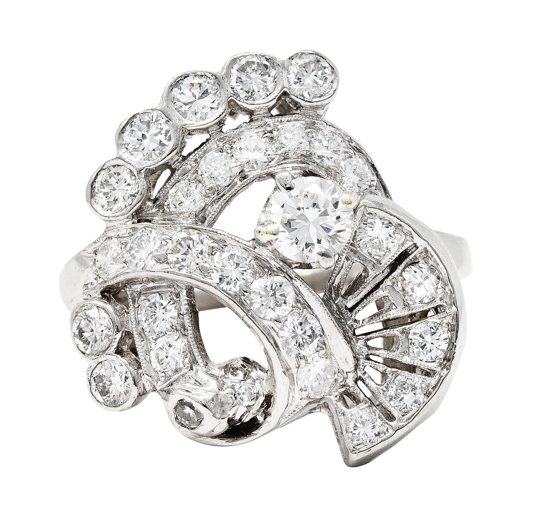 Mid-Century 1.82 CTW Diamond Platinum Cocktail RingRing - Wilson's Estate Jewelry