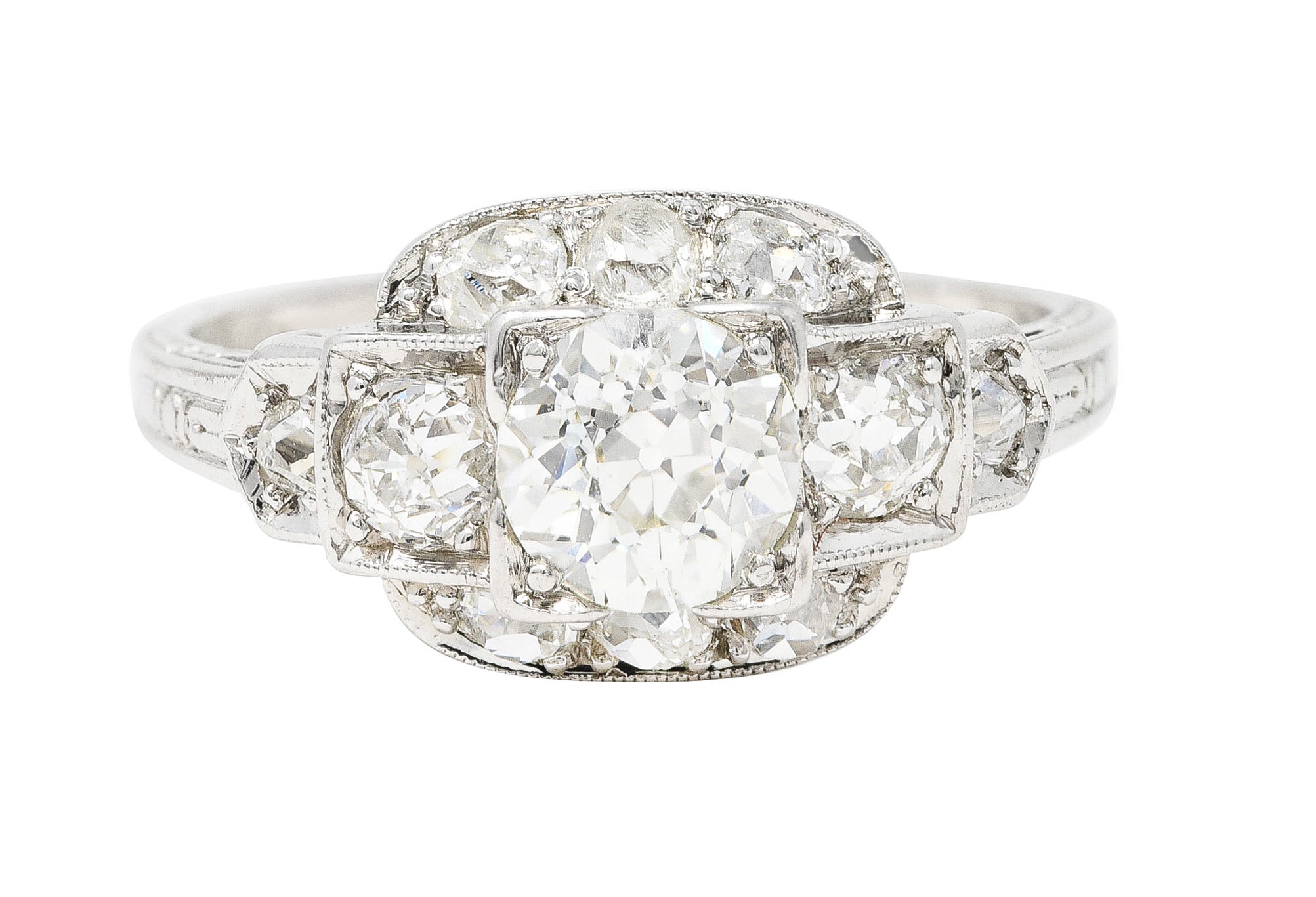 Art Deco 1.44 CTW Old European Diamond Platinum Stepped Engagement Ring Wilson's Estate Jewelry