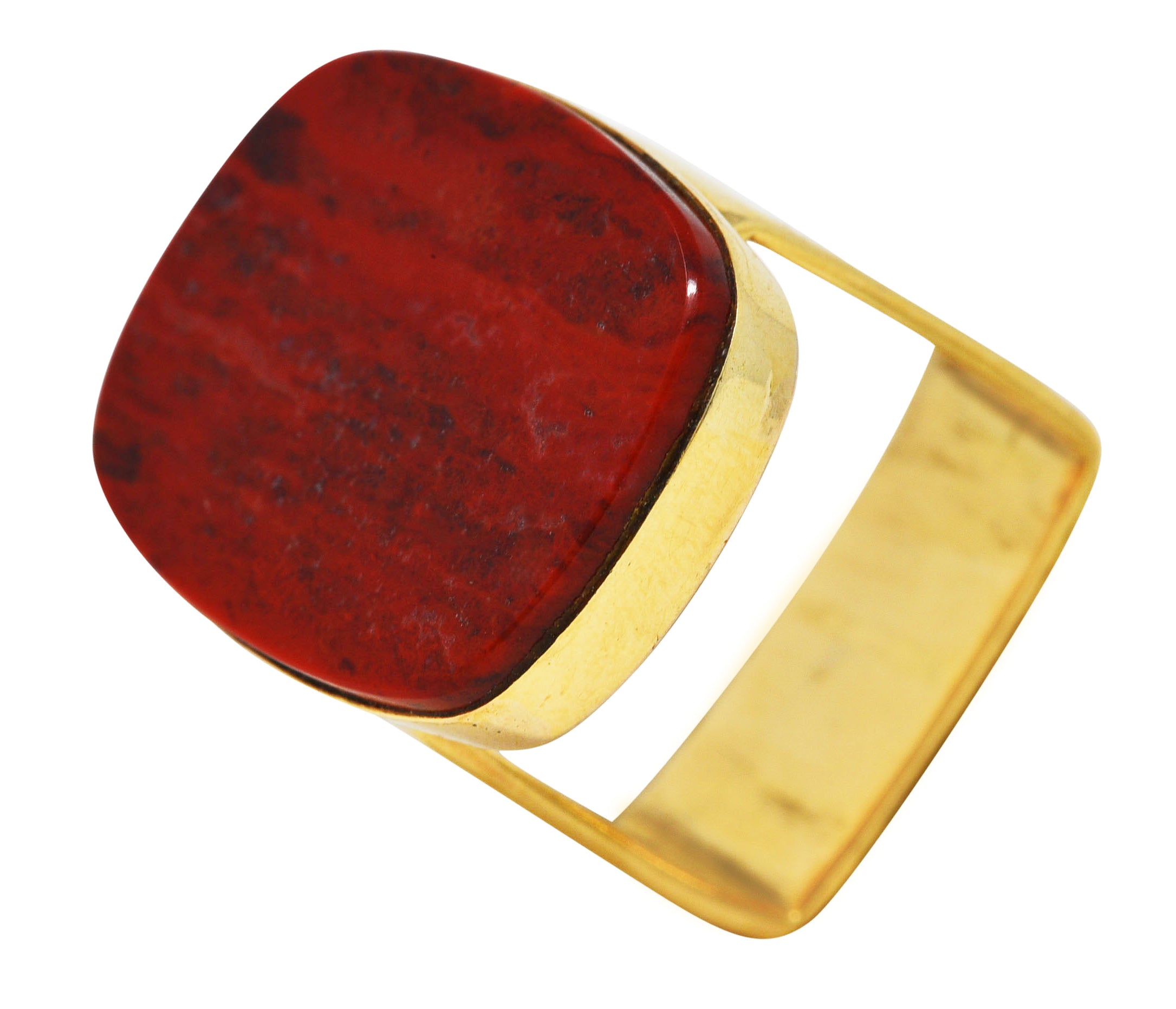 1960's Modernist Red Jasper 14 Karat Yellow Gold Vintage Signet Ring Wilson's Estate Jewelry