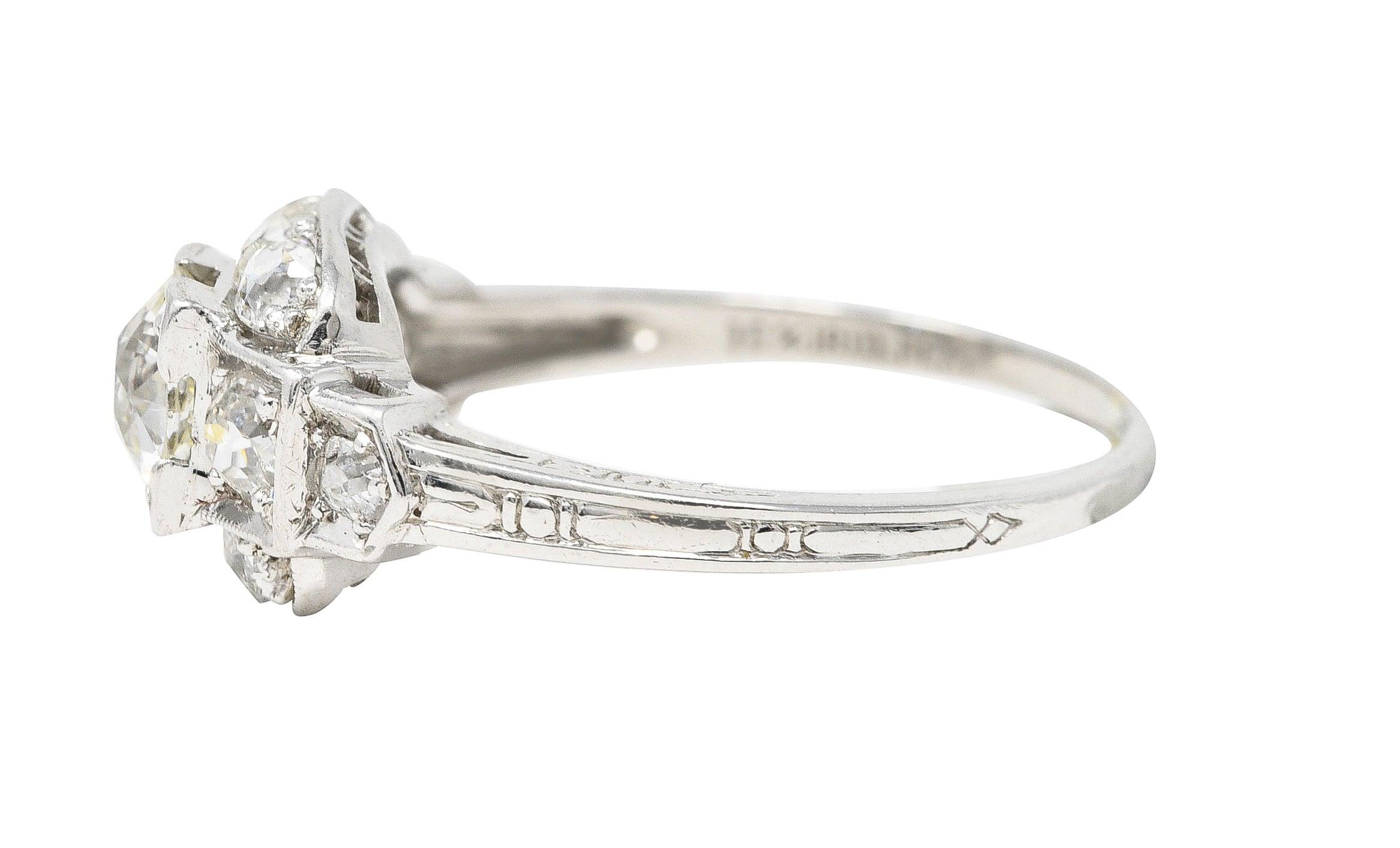 Art Deco 1.44 CTW Old European Diamond Platinum Stepped Engagement Ring Wilson's Estate Jewelry