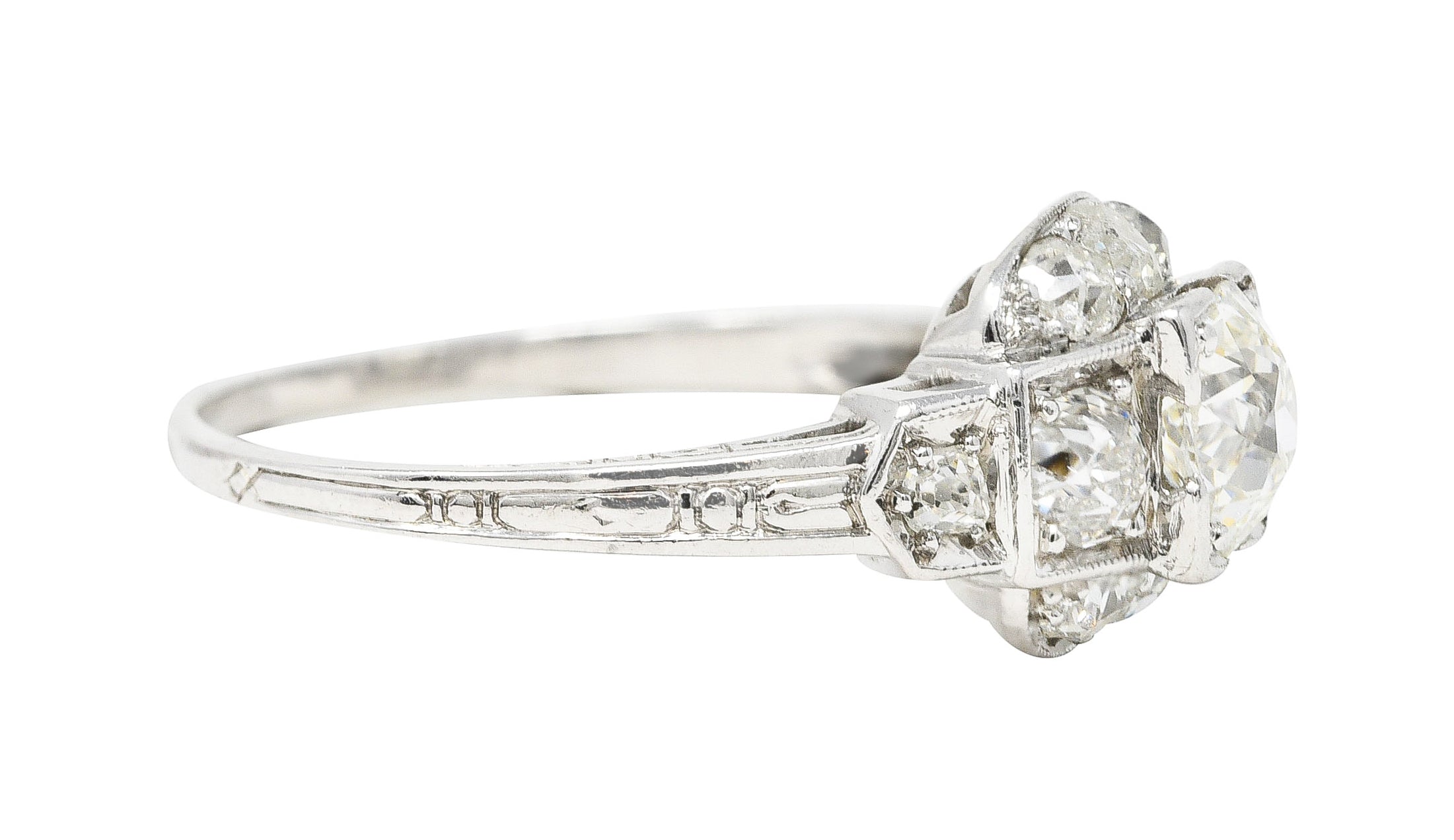 Art Deco 1.44 CTW Old European Diamond Platinum Stepped Engagement Ring Wilson's Estate Jewelry