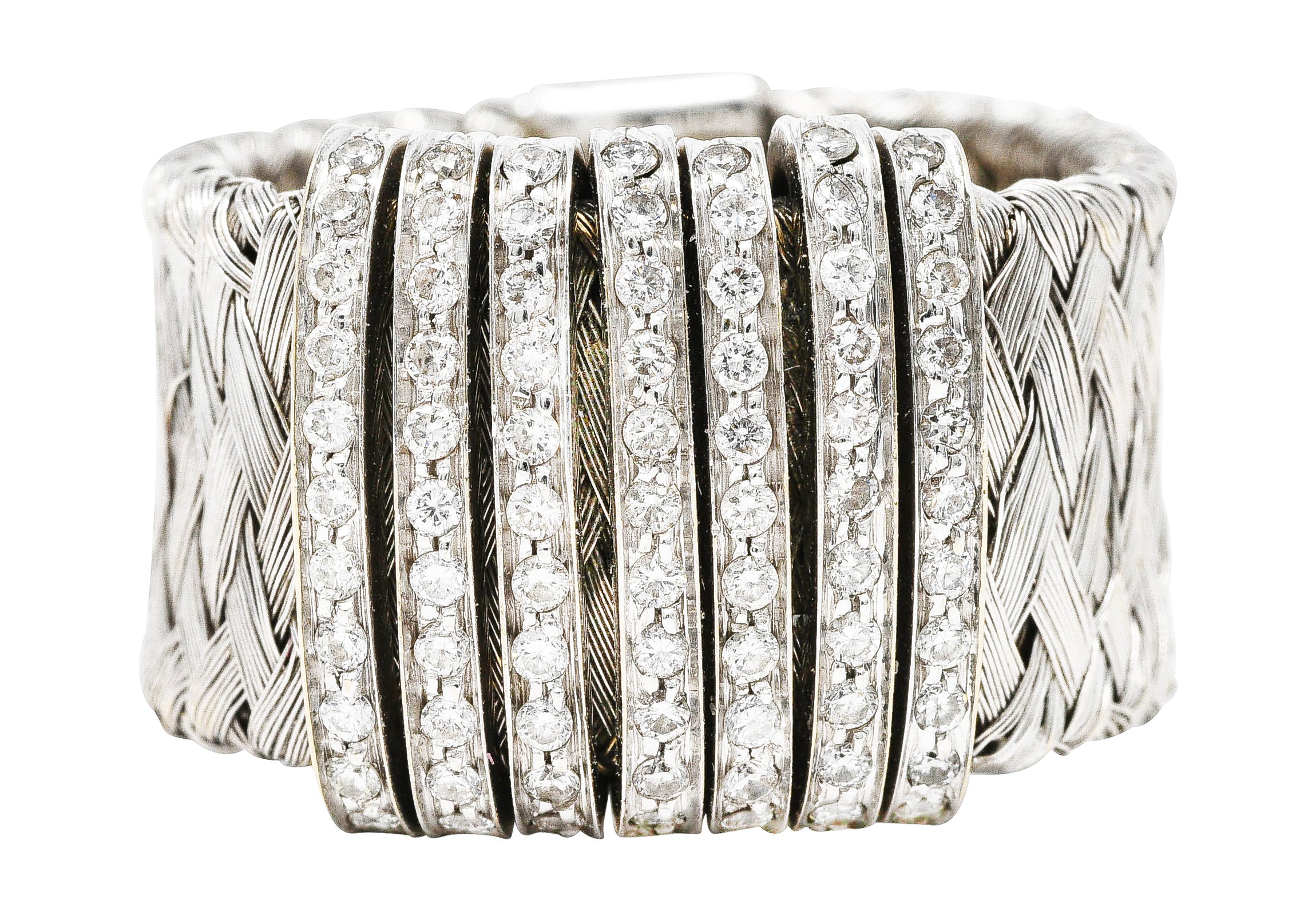 Roberto Coin 0.80 CTW Diamond 18 Karat White Gold Primavera Woven Band Ring Wilson's Estate Jewelry