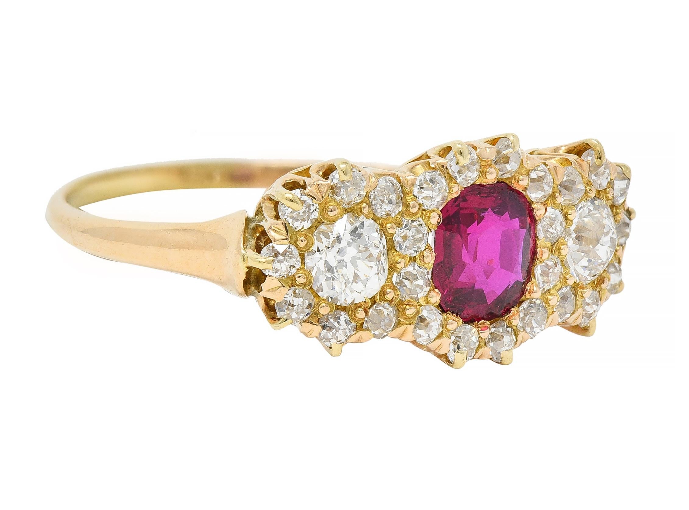 Late Victorian 1.57 CTW No Heat Ruby Diamond 14 Karat Gold Ring GIA