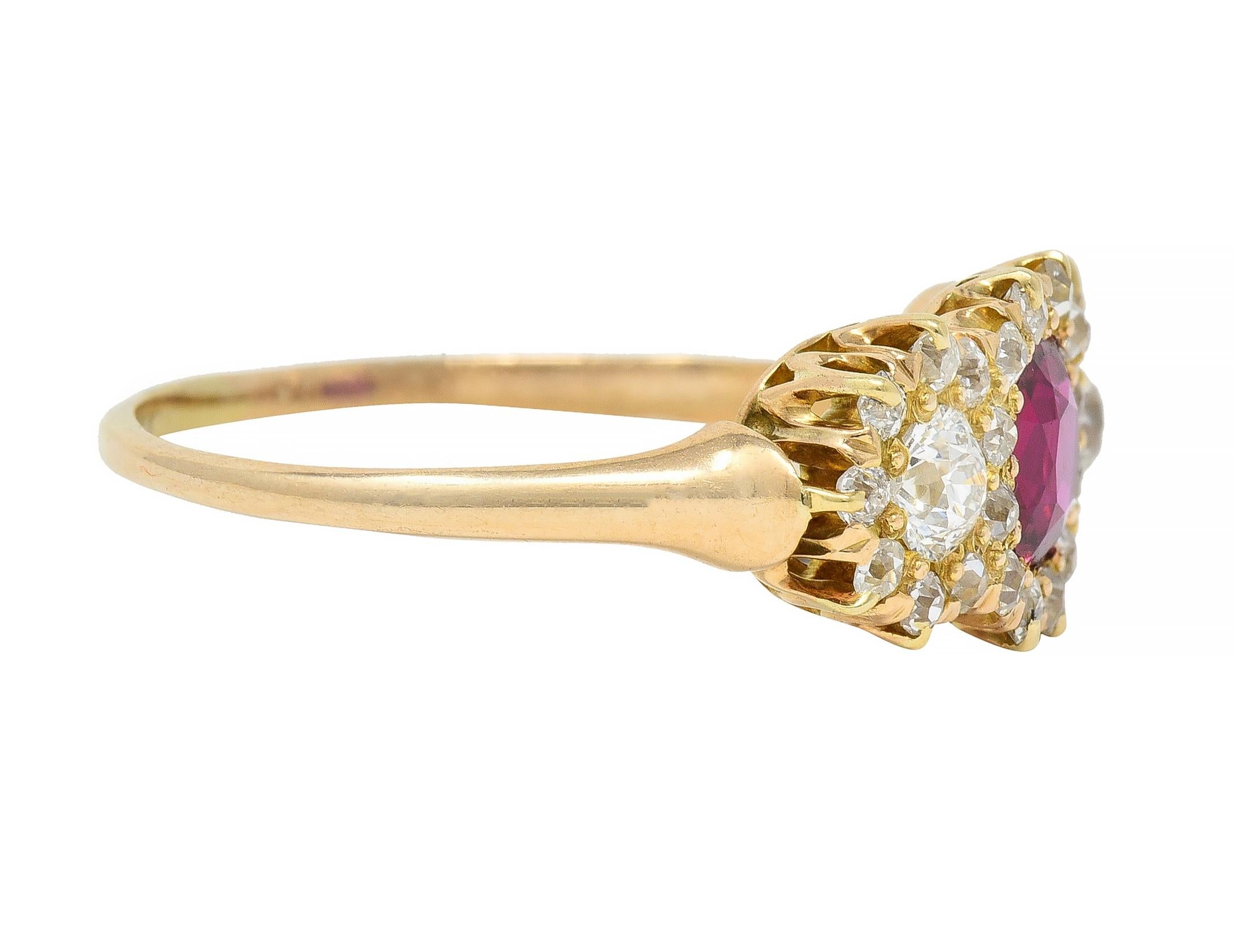 Late Victorian 1.57 CTW No Heat Ruby Diamond 14 Karat Gold Ring GIA