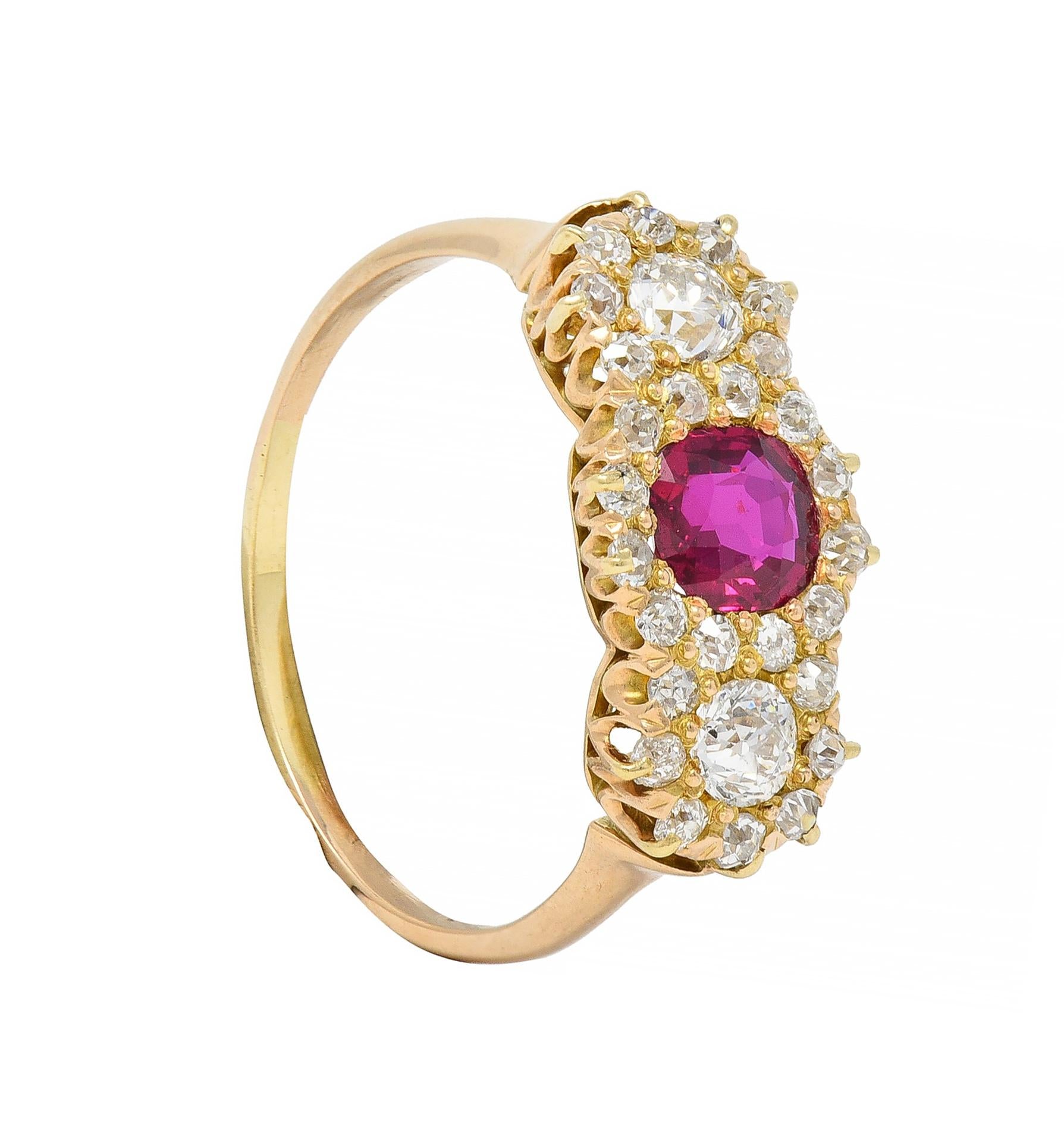 Late Victorian 1.57 CTW No Heat Ruby Diamond 14 Karat Gold Ring GIA