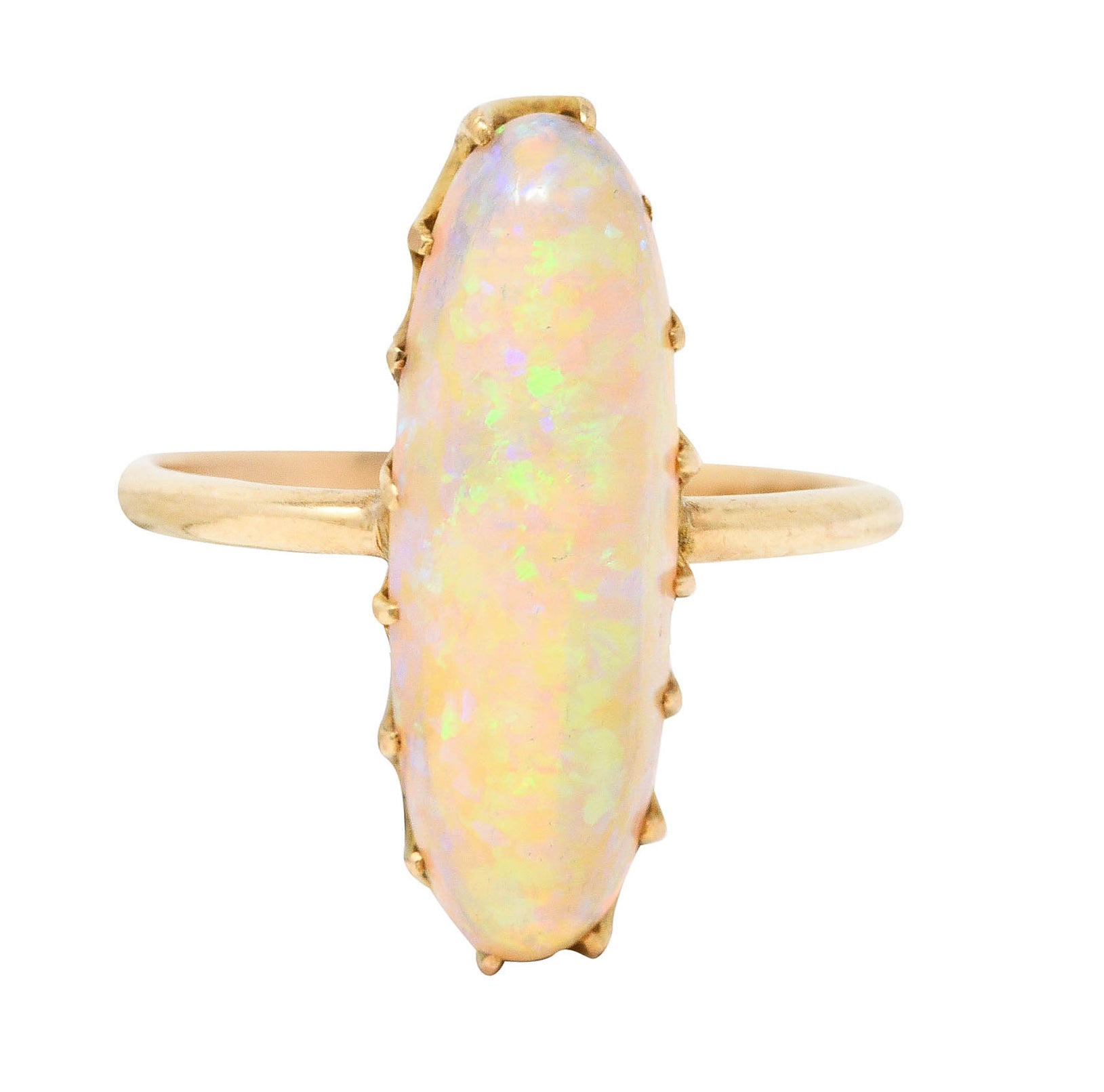 Victorian Jelly Opal 14 Karat Yellow Gold Elongated Antique Gemstone Ring Wilson's Estate Jewelry