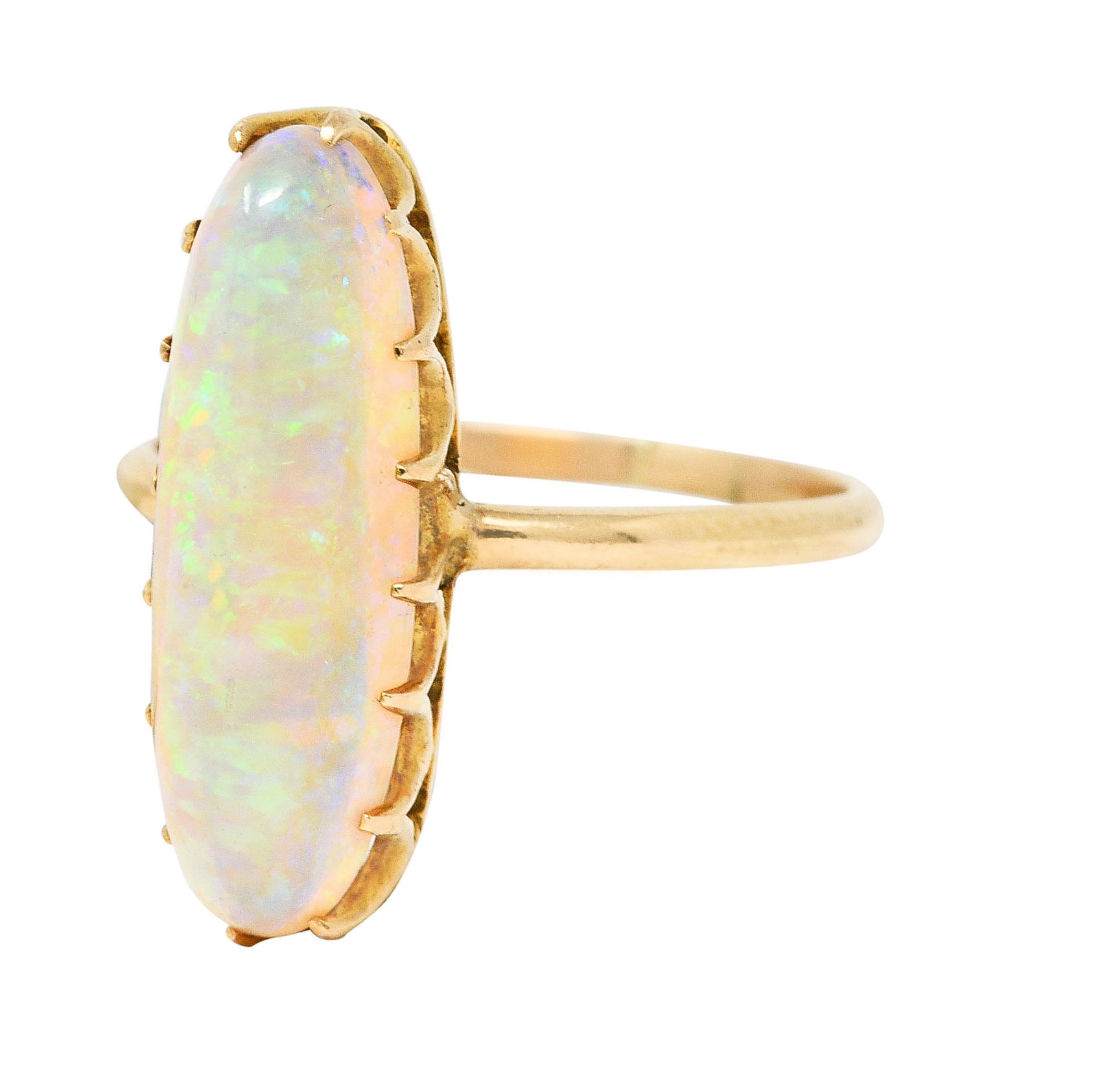 Victorian Jelly Opal 14 Karat Yellow Gold Elongated Antique Gemstone Ring Wilson's Estate Jewelry