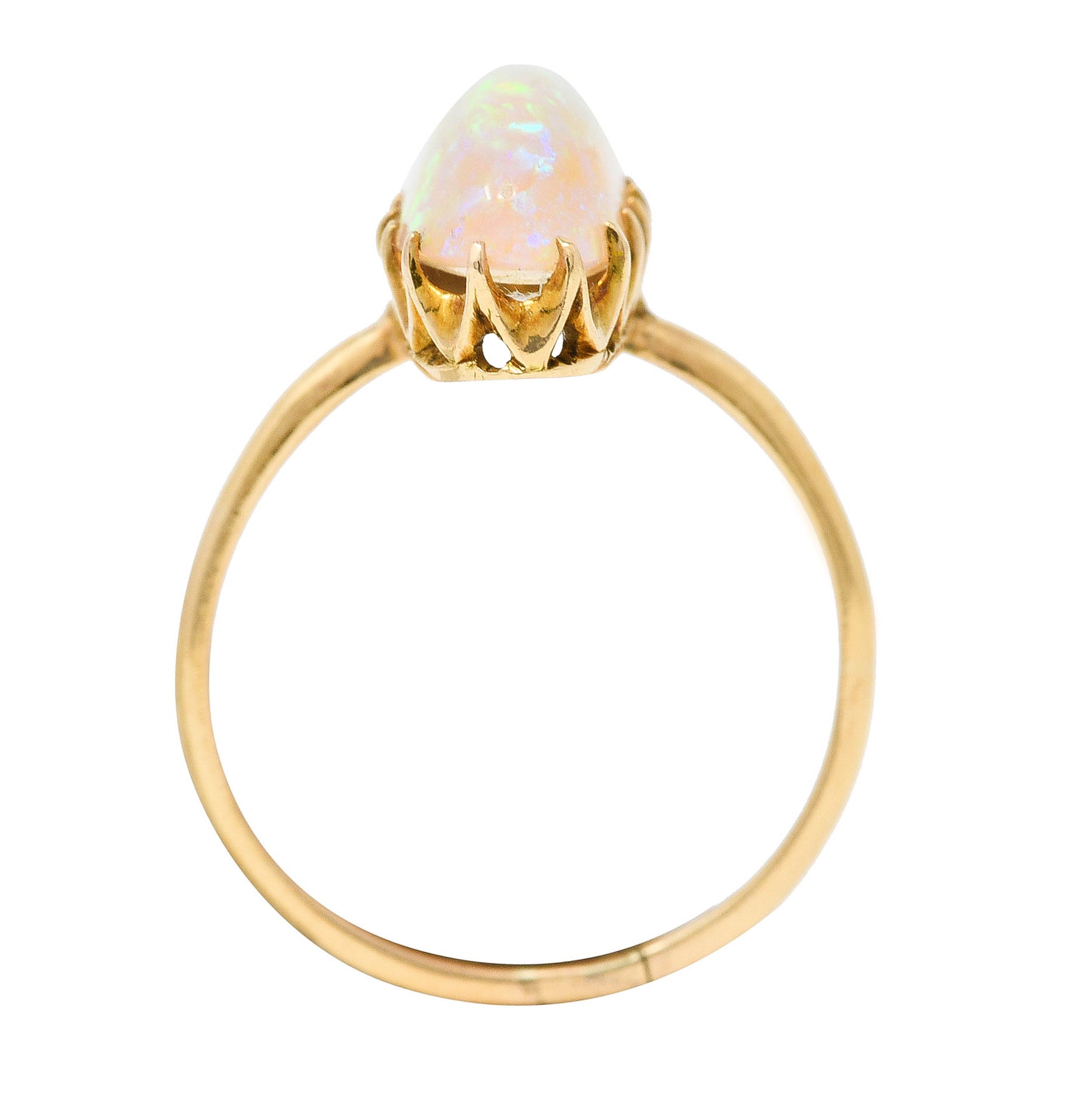 Victorian Jelly Opal 14 Karat Yellow Gold Elongated Antique Gemstone Ring Wilson's Estate Jewelry