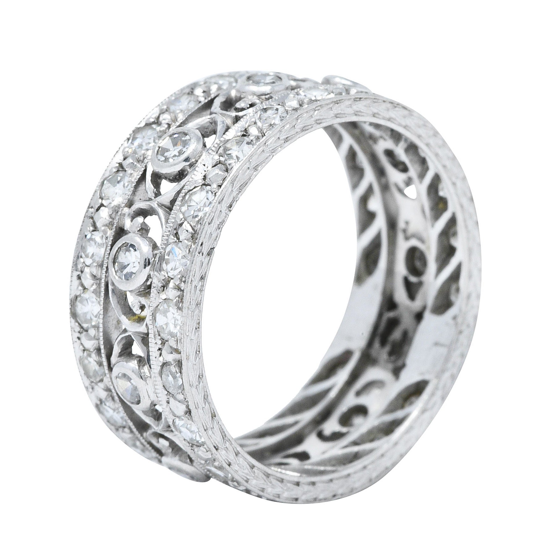 Art Deco 1.25 CTW Diamond Platinum Eyelet Eternity Band RingRing - Wilson's Estate Jewelry