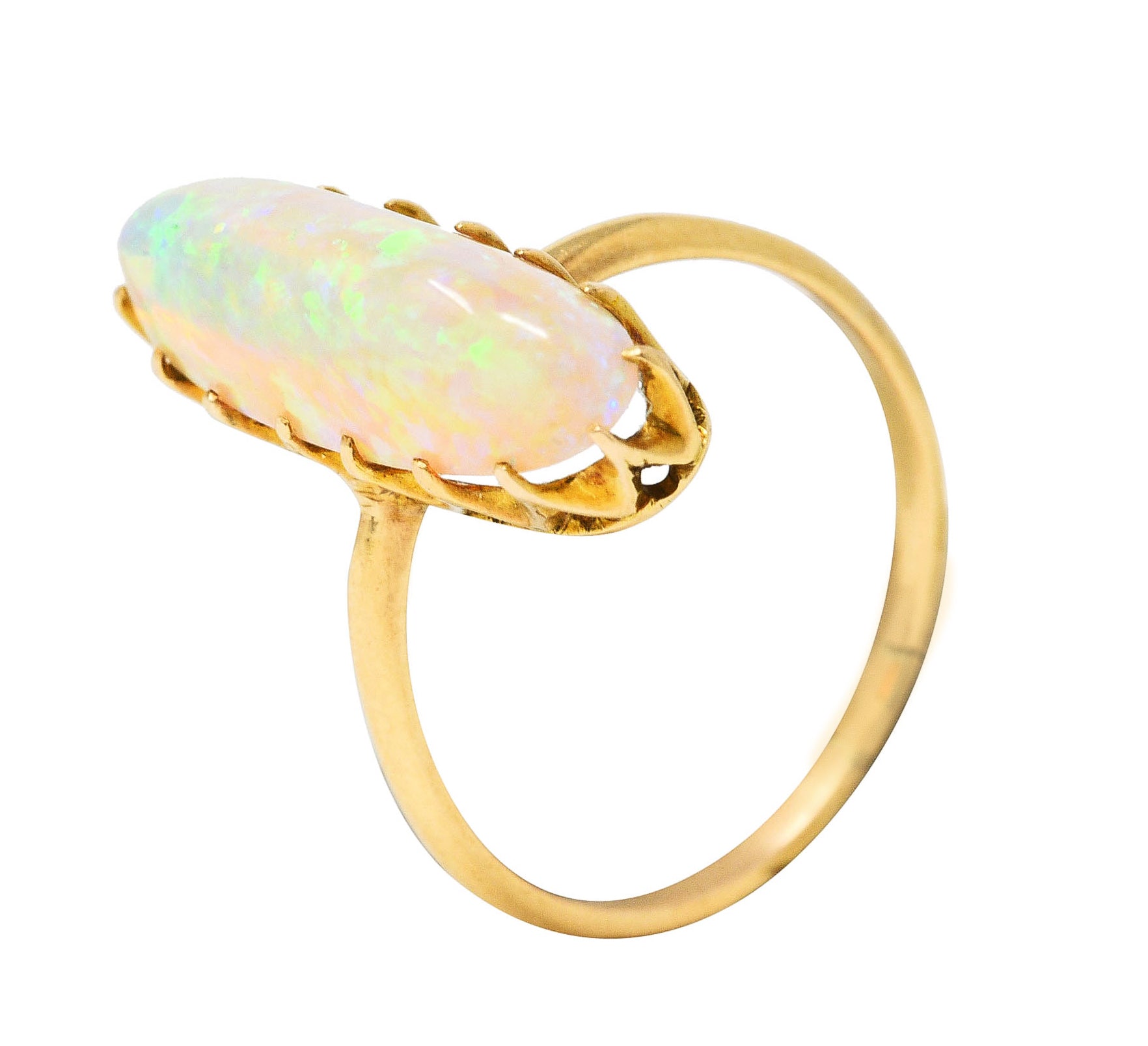 Victorian Jelly Opal 14 Karat Yellow Gold Elongated Antique Gemstone Ring Wilson's Estate Jewelry