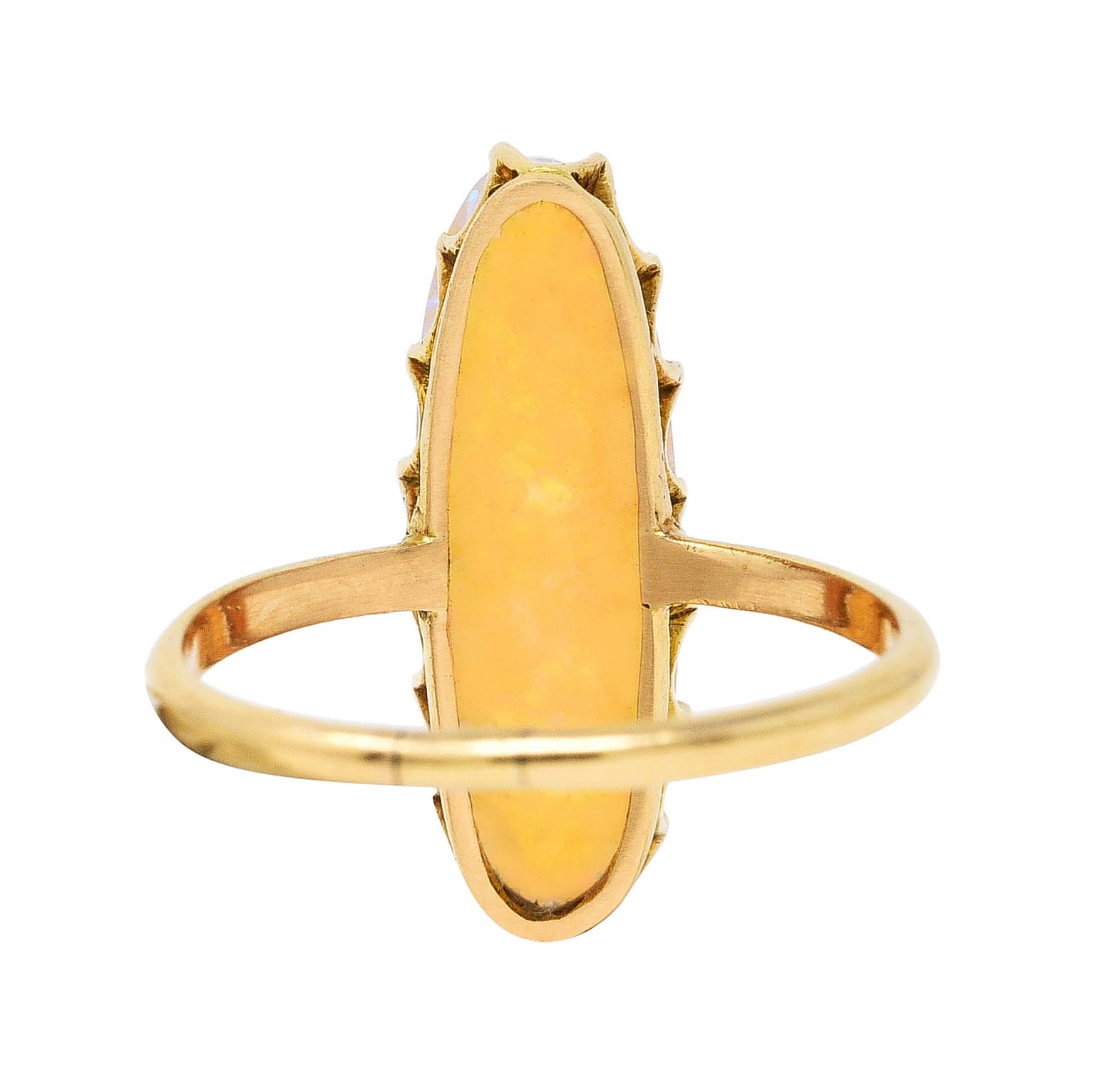 Victorian Jelly Opal 14 Karat Yellow Gold Elongated Antique Gemstone Ring Wilson's Estate Jewelry