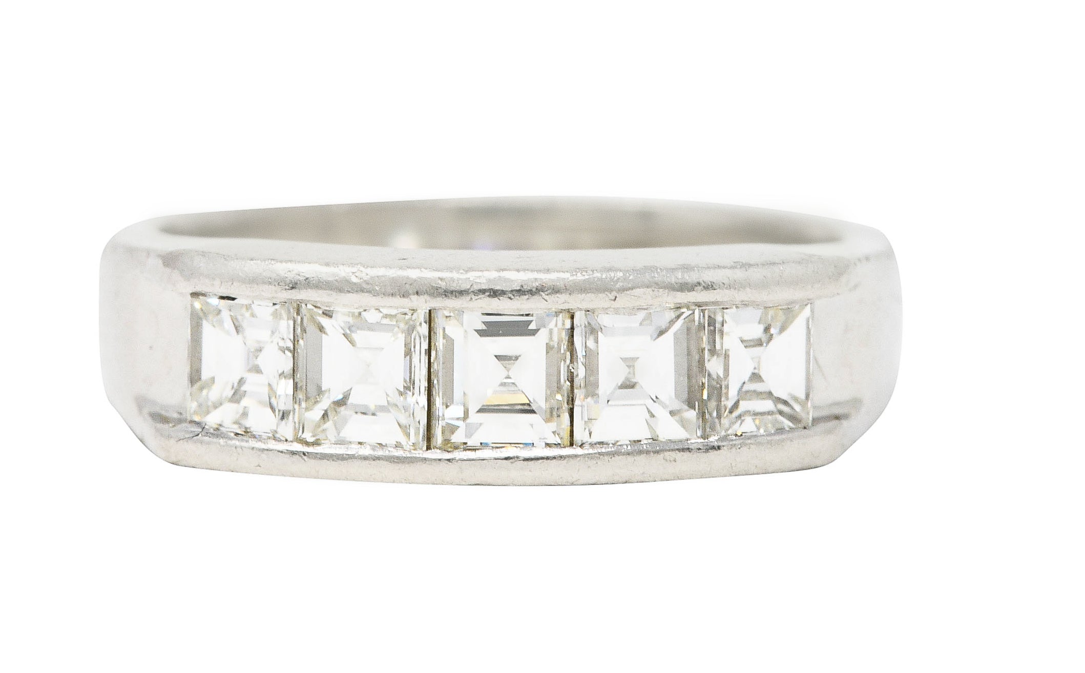 Contemporary 1.02 CTW Step Cut Diamond Platinum Channel Band Ring Wilson's Estate Jewelry