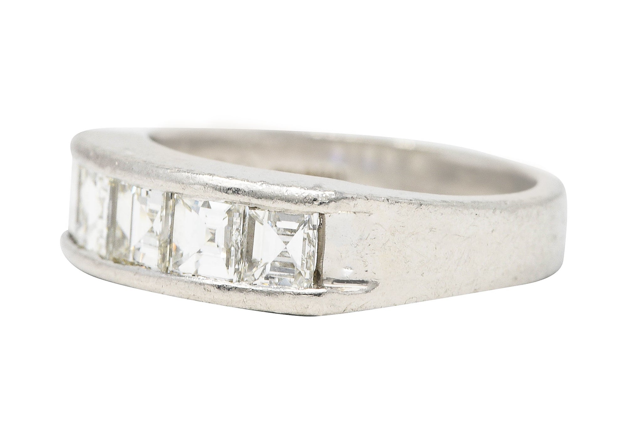 Contemporary 1.02 CTW Step Cut Diamond Platinum Channel Band Ring Wilson's Estate Jewelry