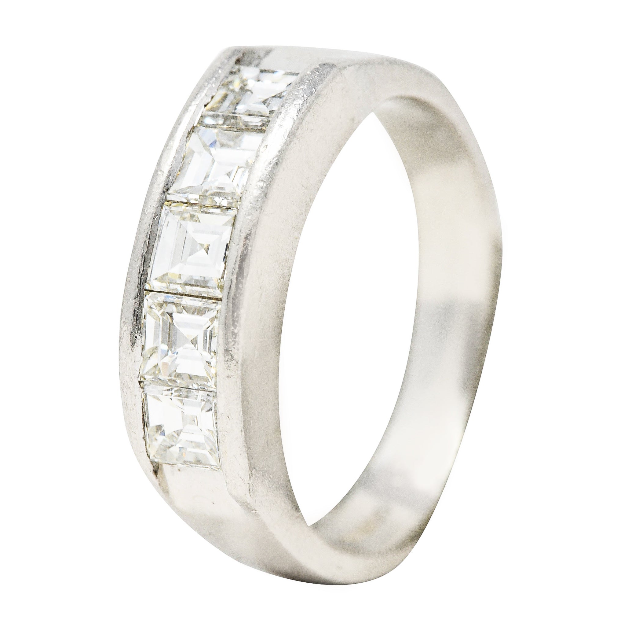 Contemporary 1.02 CTW Step Cut Diamond Platinum Channel Band Ring Wilson's Estate Jewelry